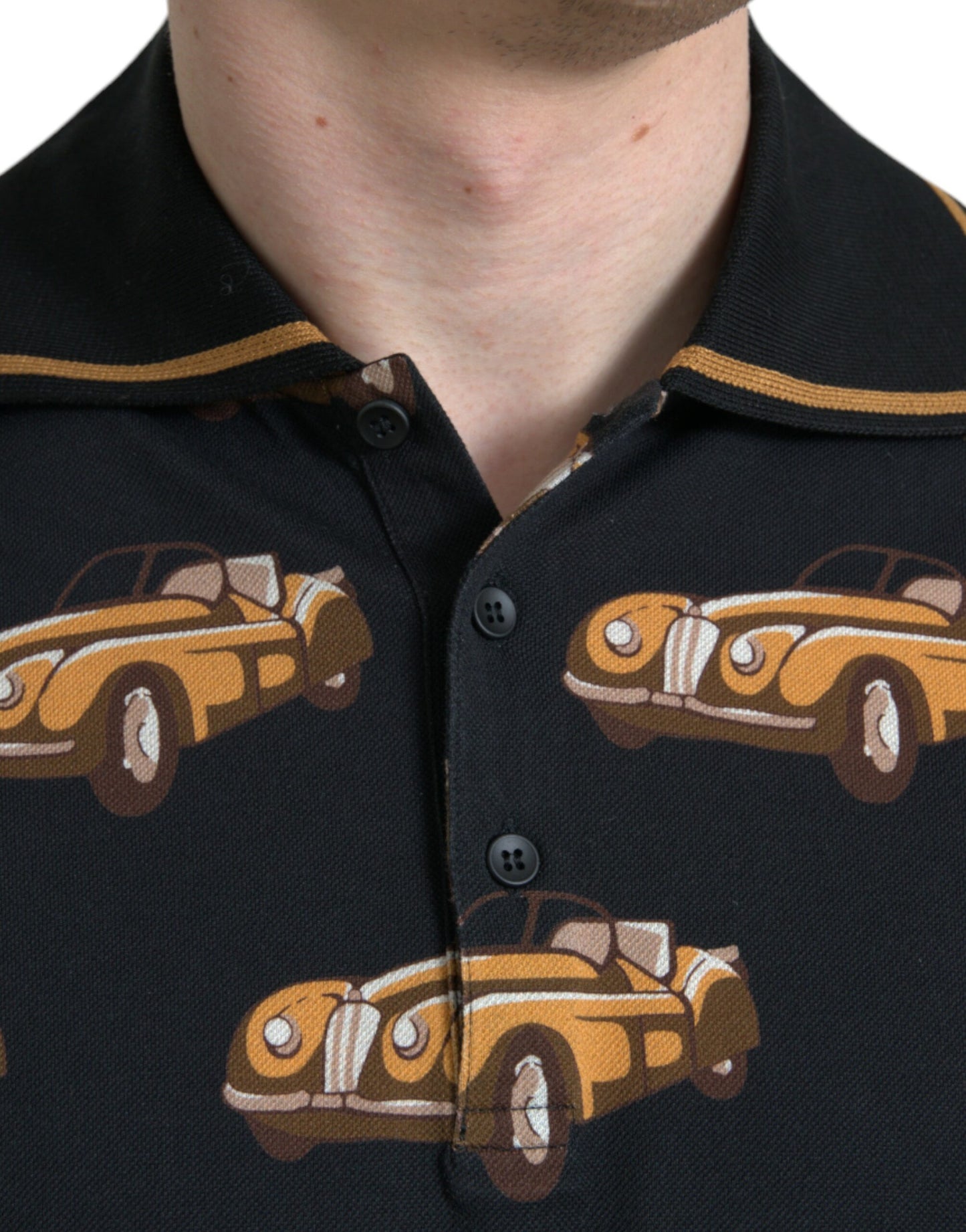 Dolce & Gabbana Black Car Print Short Sleeve Polo T-shirt by Dolce & Gabbana