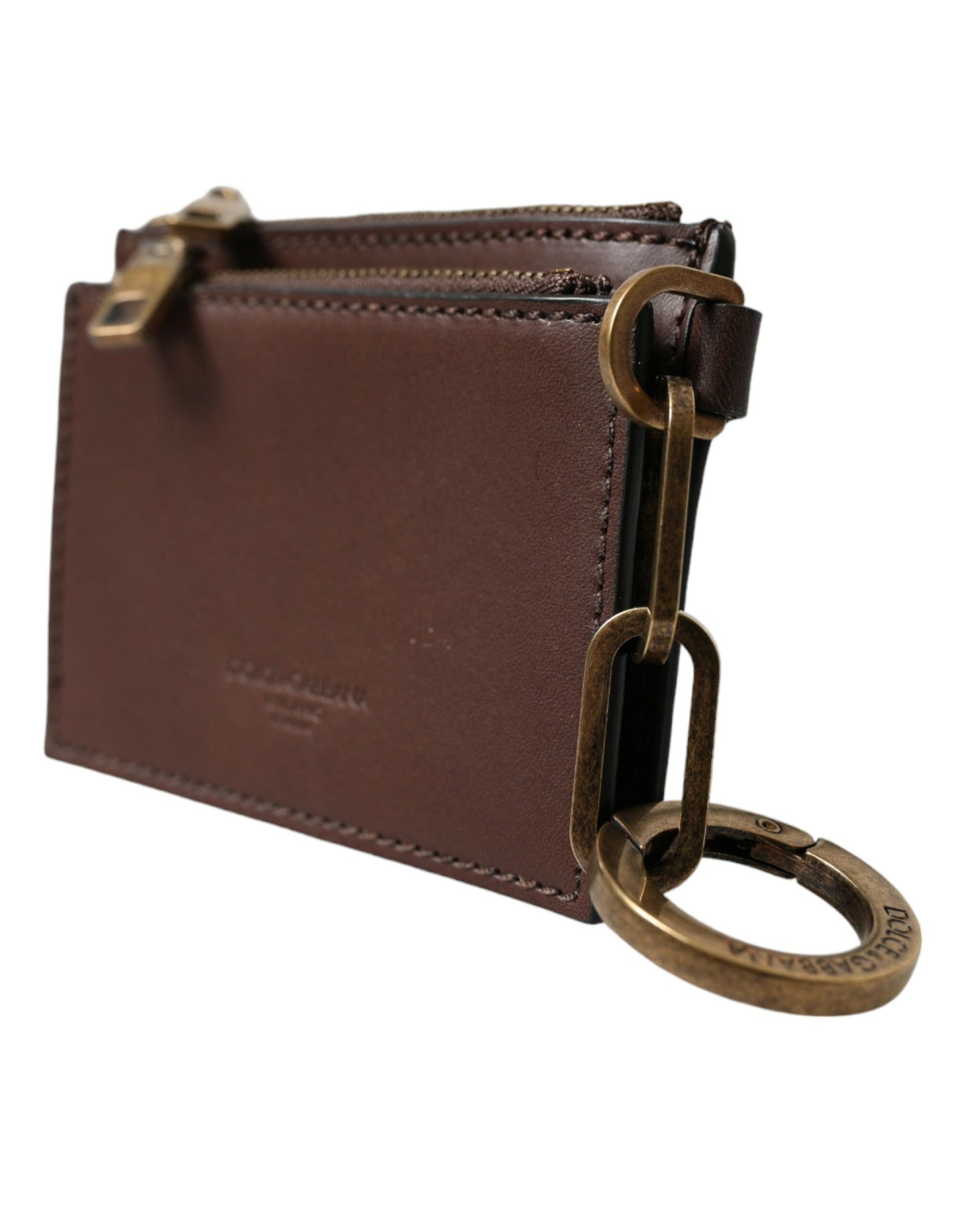 Porte-clés Dolce & Gabbana en cuir marron avec logo et fermeture éclair