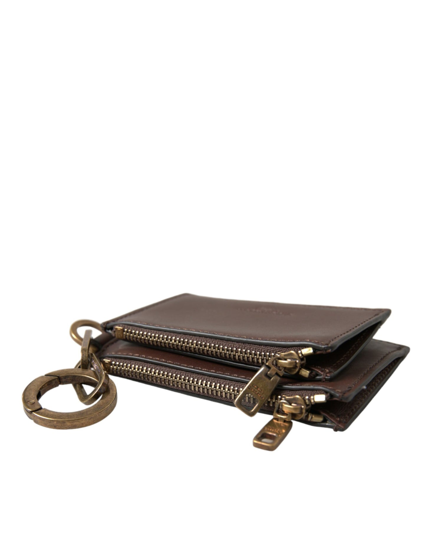 Porte-clés Dolce & Gabbana en cuir marron avec logo et fermeture éclair