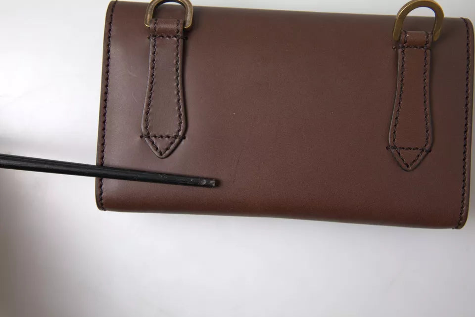 Dolce & Gabbana Brown Leather Logo Embossed Men Mini Shoulder Bag