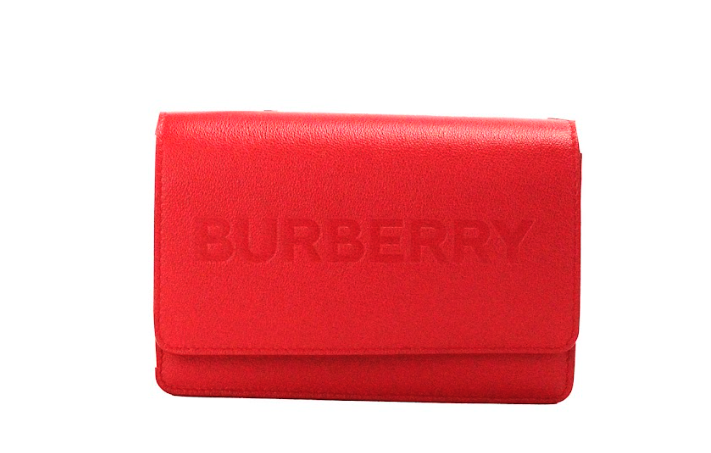 Petit sac bandoulière en cuir lisse rouge avec logo en relief Burberry Hampshire