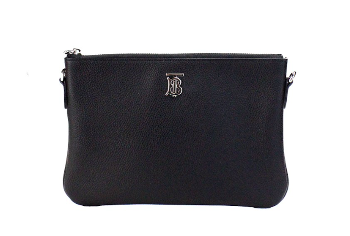 Sac à bandoulière Burberry Peyton en cuir noir monogrammé