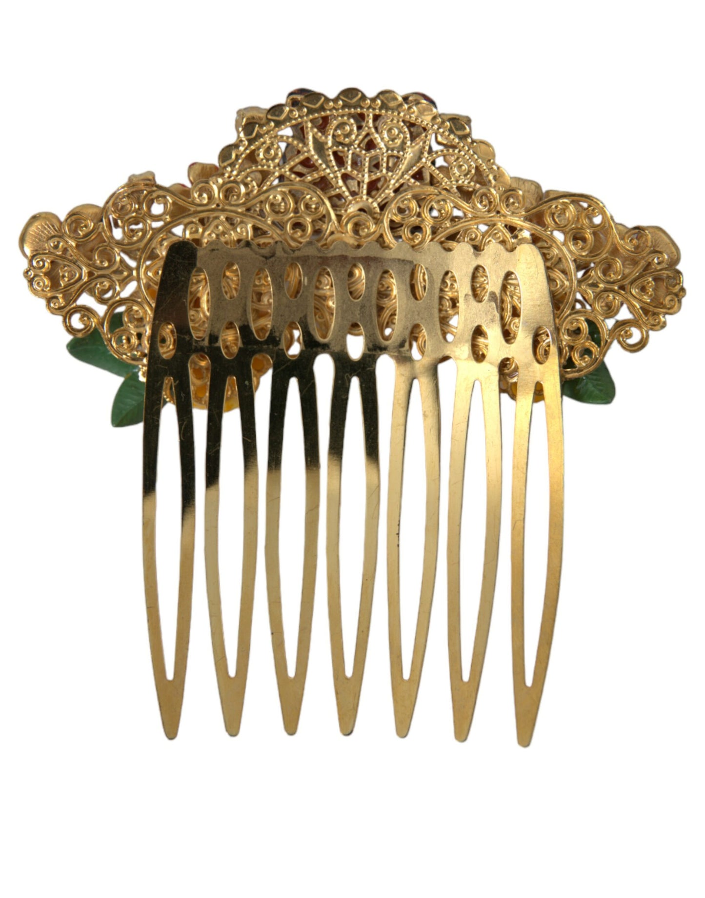 Peigne à cheveux Dolce & Gabbana en laiton doré et cristal motif léopard floral