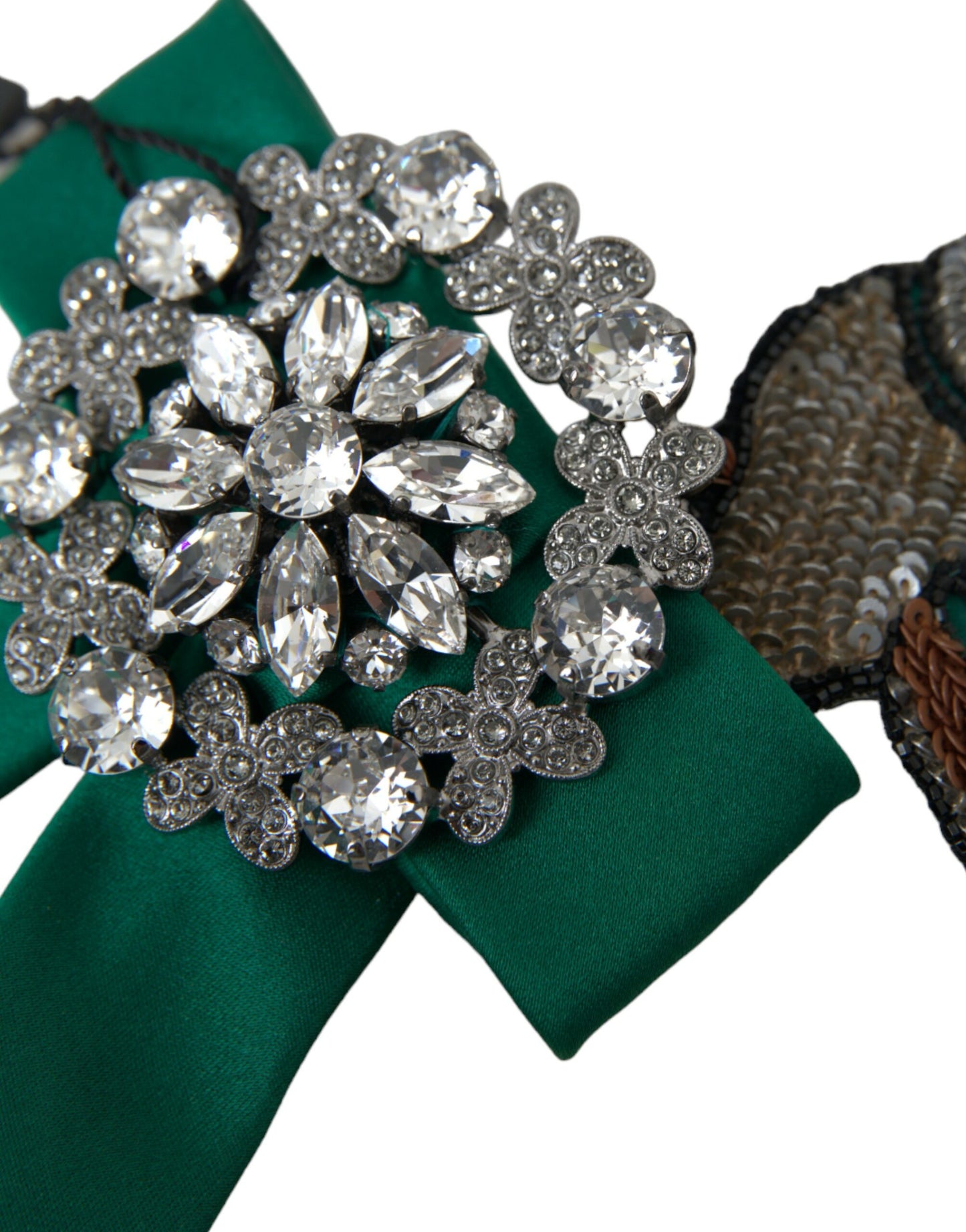 Pince à cheveux Dolce & Gabbana en satin vert avec oiseau et cristaux pour femme
