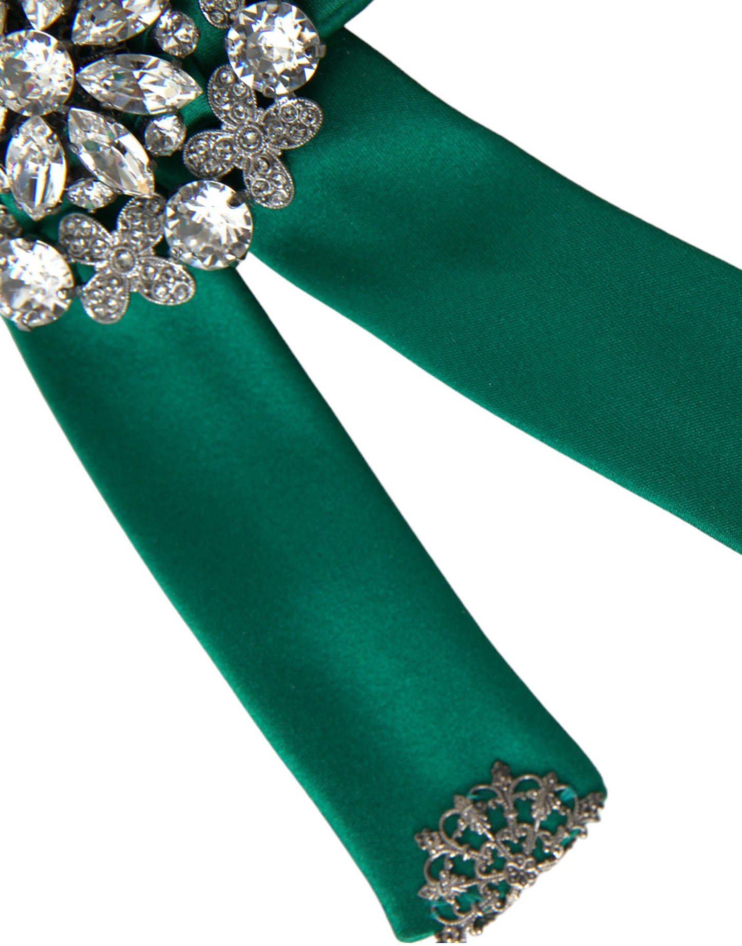 Pince à cheveux Dolce & Gabbana en satin vert avec oiseau et cristaux pour femme