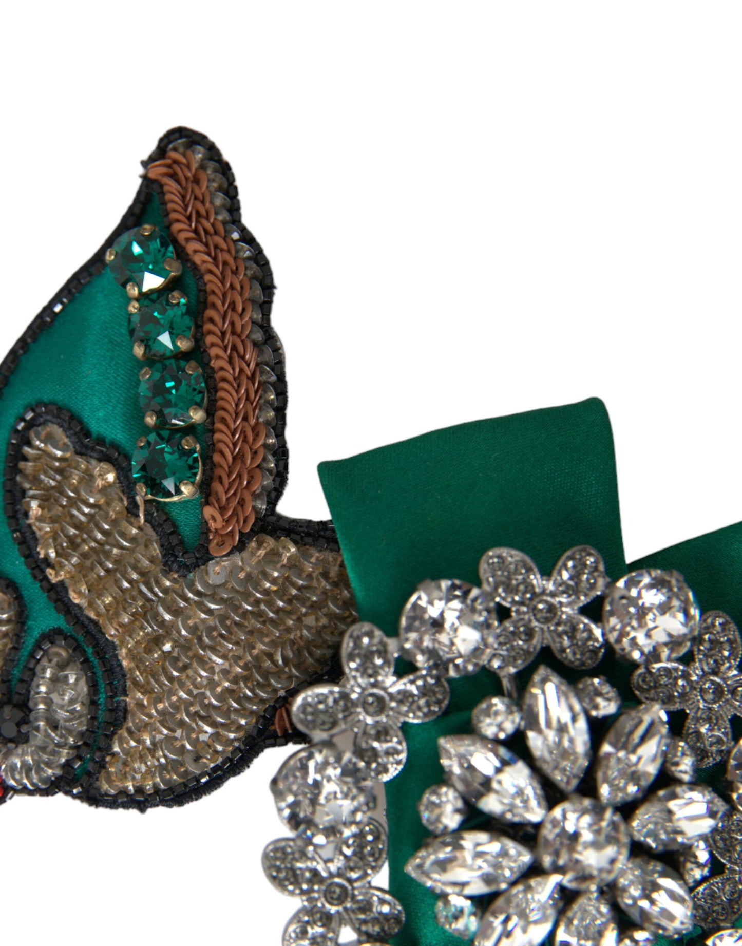 Pince à cheveux Dolce & Gabbana en satin vert avec oiseau et cristaux pour femme