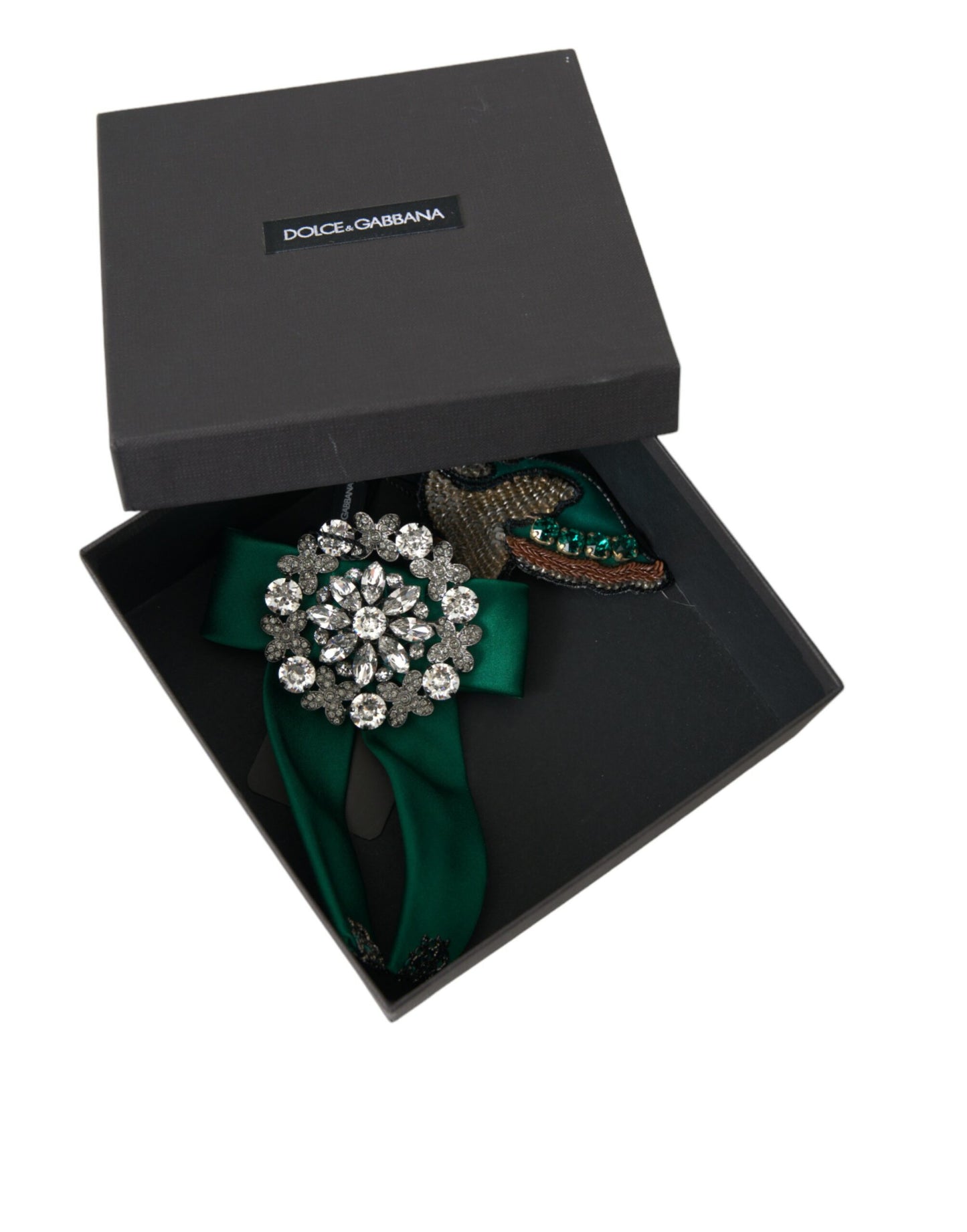 Pince à cheveux Dolce & Gabbana en satin vert avec oiseau et cristaux pour femme