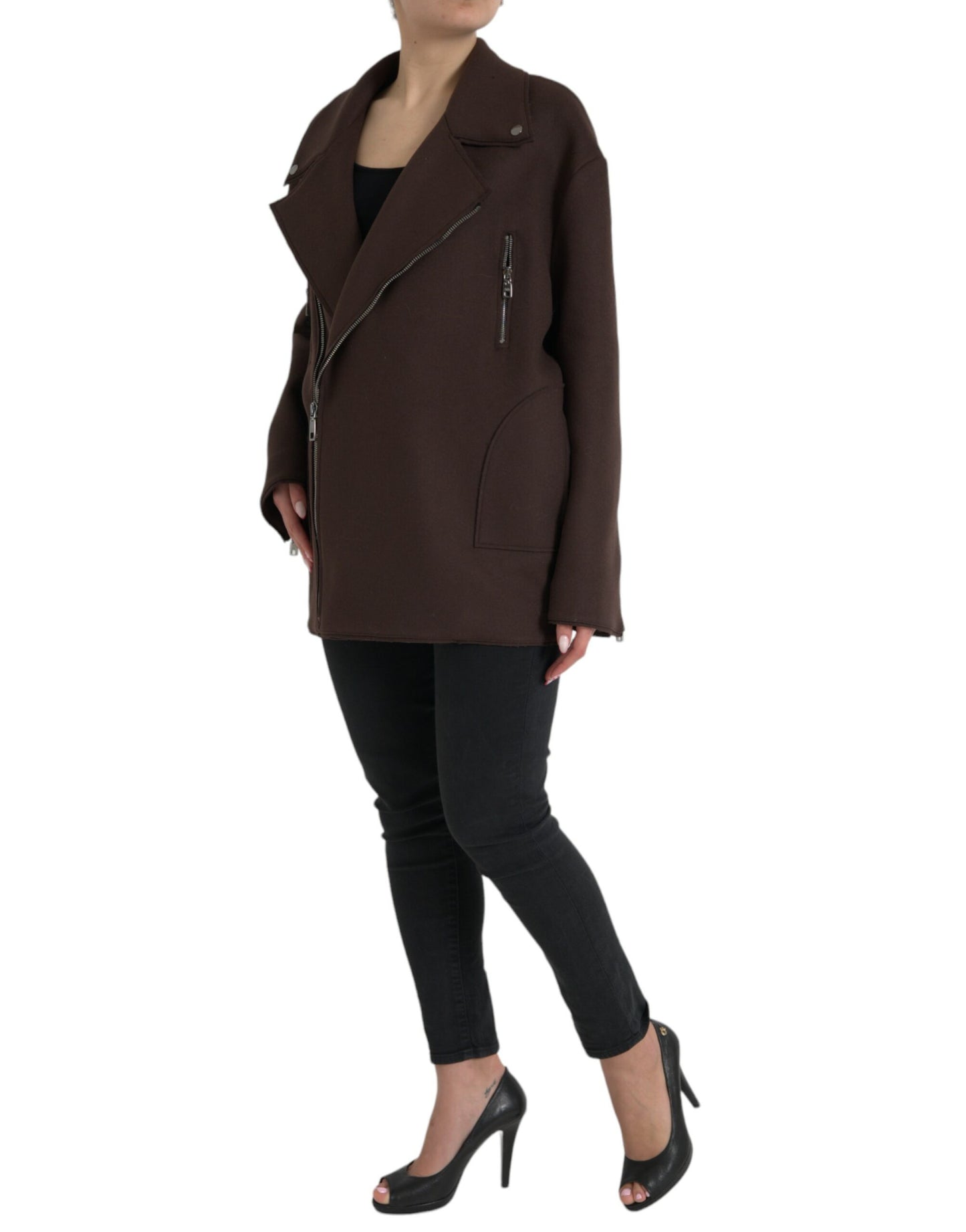 Dolce & Gabbana Manteau marron Veste courte en laine style motard