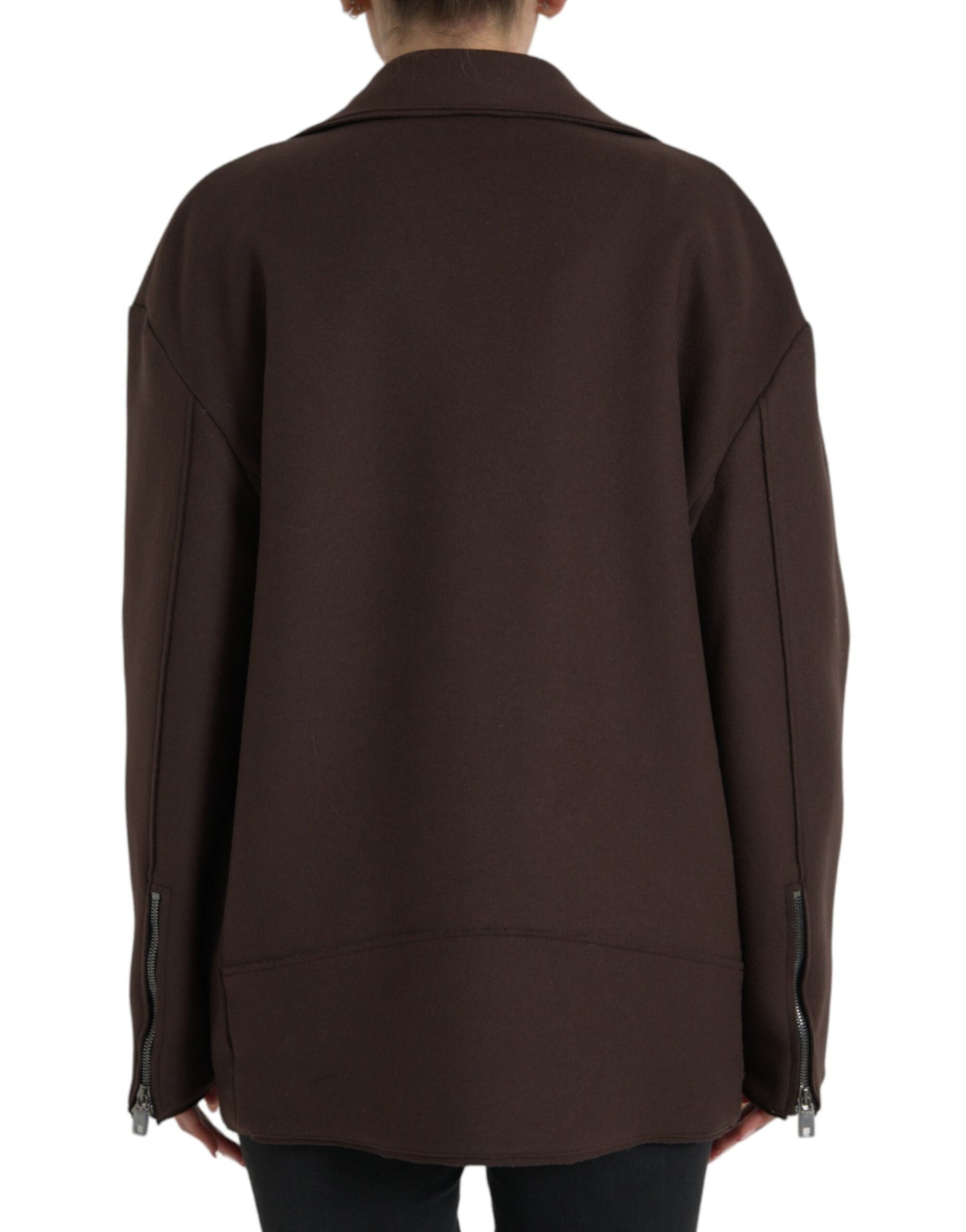 Dolce & Gabbana Manteau marron Veste courte en laine style motard
