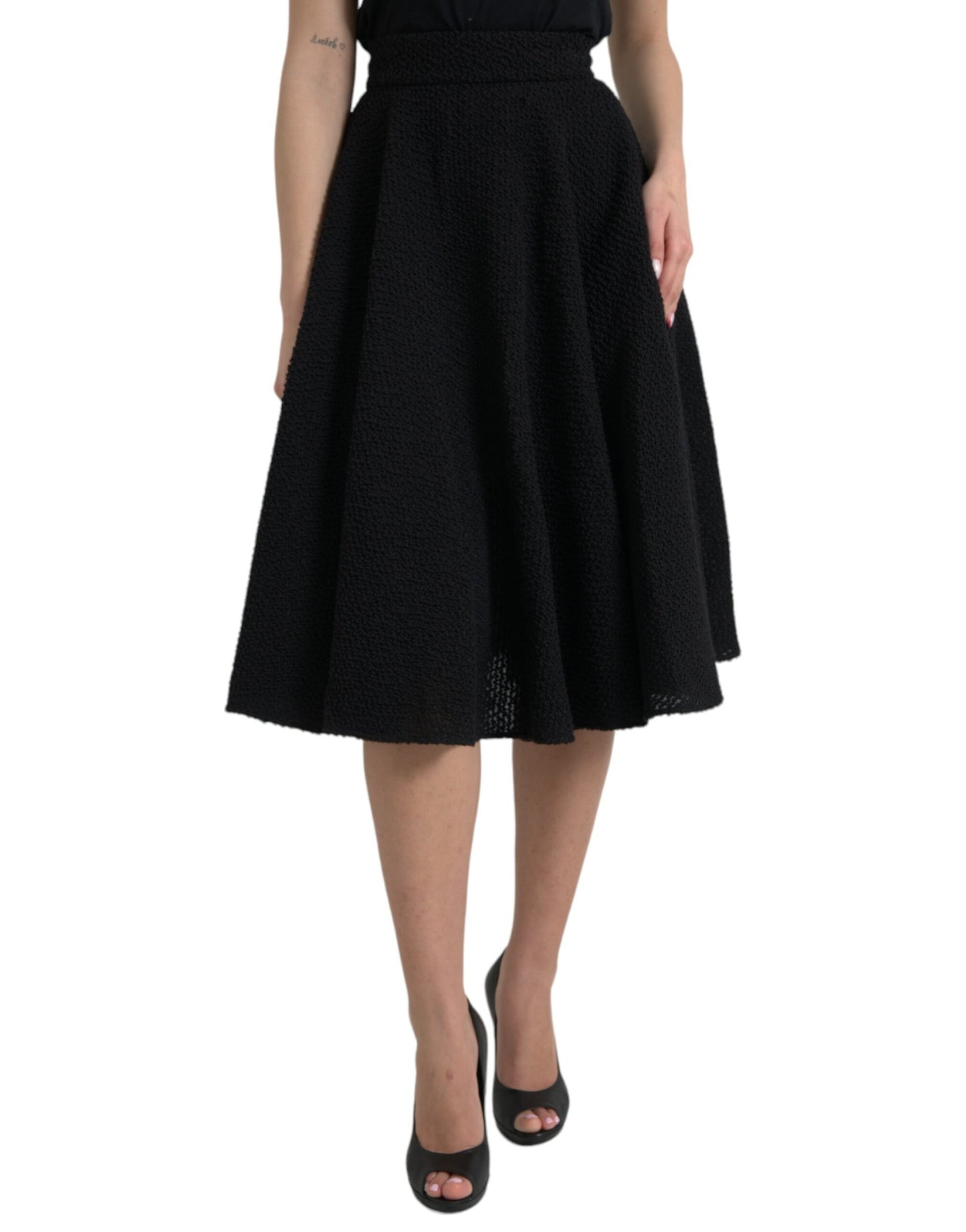 Jupe trapèze noire taille haute longueur genou Dolce & Gabbana