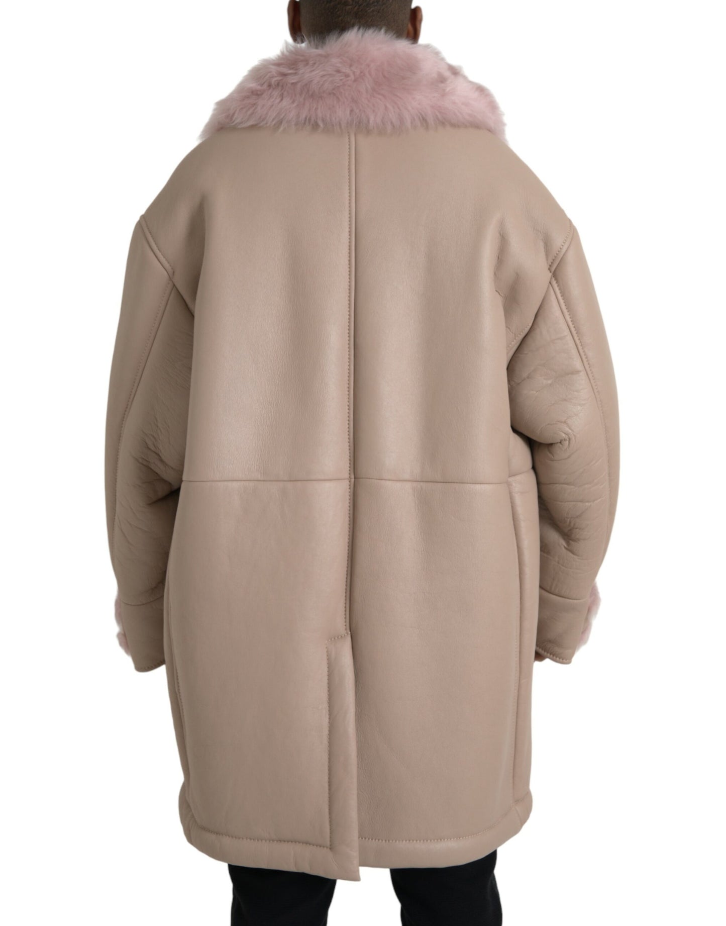 Dolce & Gabbana - Manteau en peau lainée beige et rose