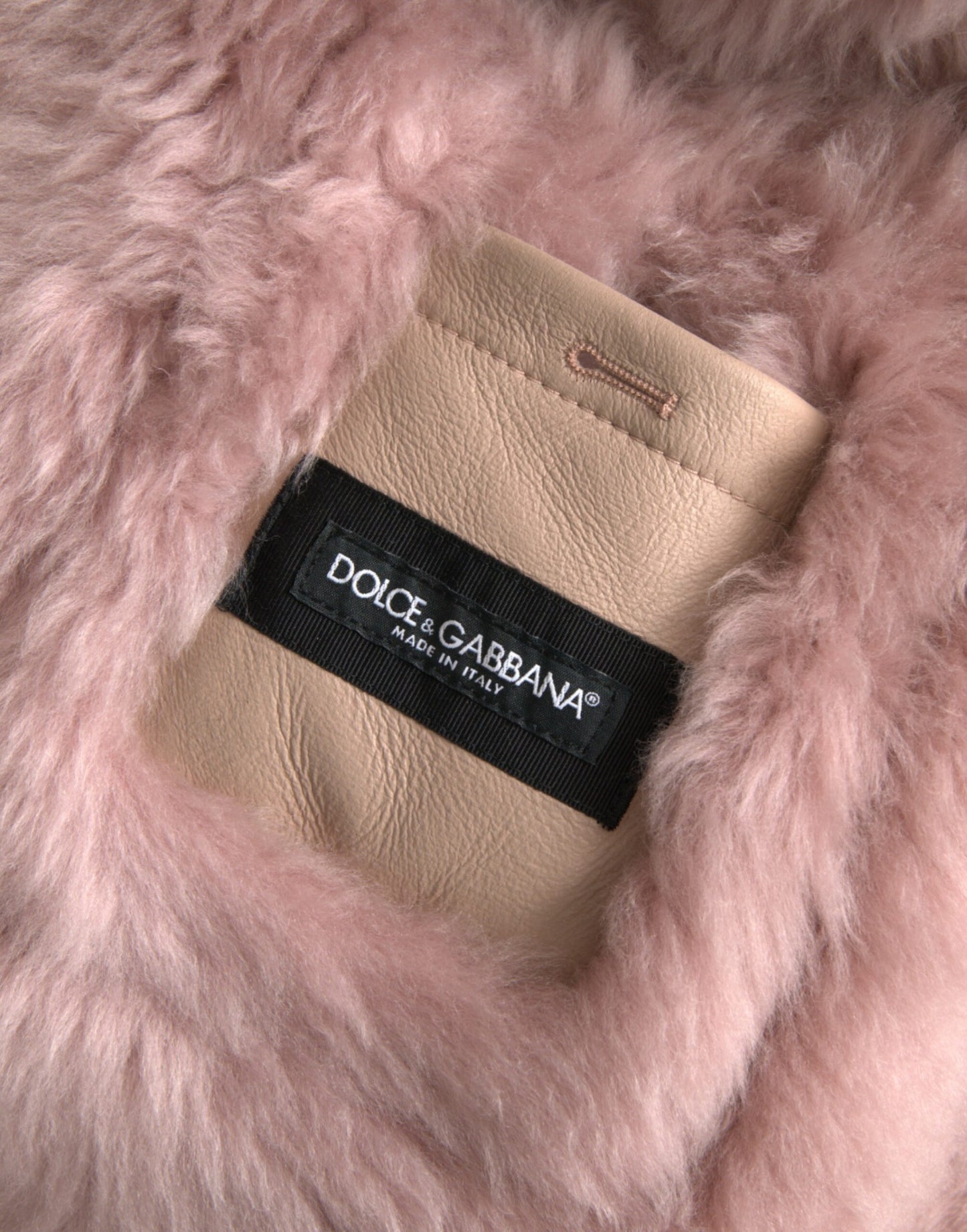 Dolce & Gabbana - Manteau en peau lainée beige et rose