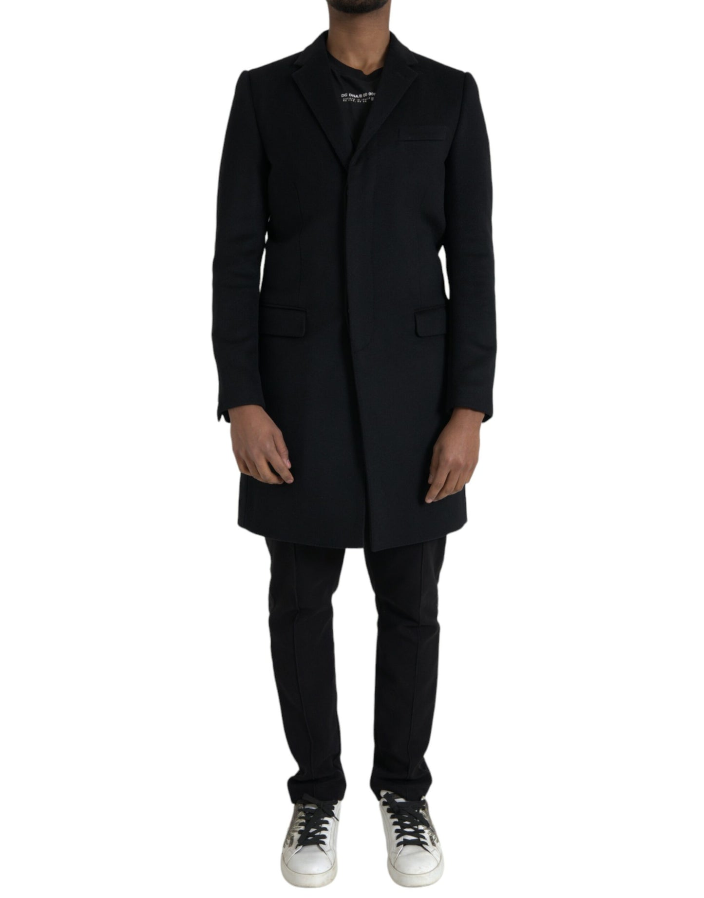 Trench-coat noir à boutonnage simple Dolce & Gabbana