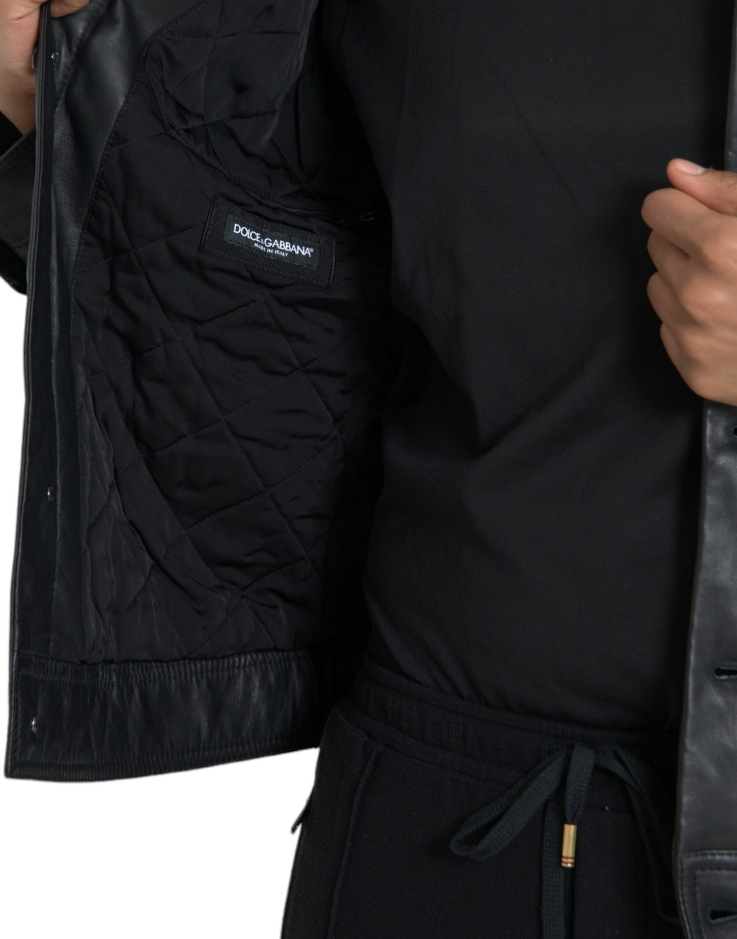 Dolce & Gabbana - Manteau motard en cuir noir avec col en fourrure