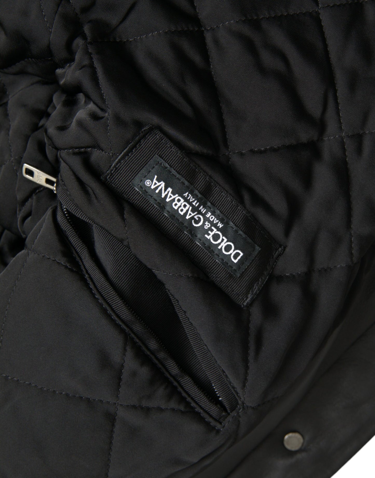Dolce & Gabbana - Manteau motard en cuir noir avec col en fourrure