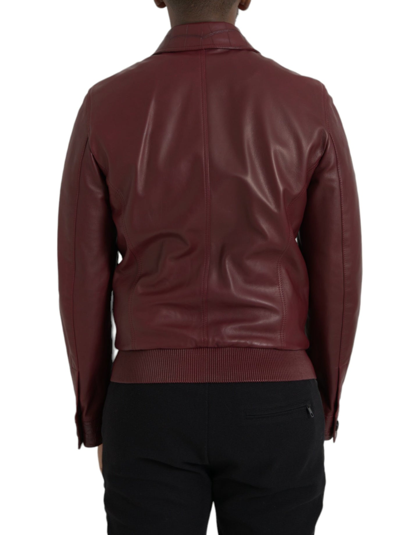 Dolce & Gabbana - Veste motard zippée en cuir exotique marron