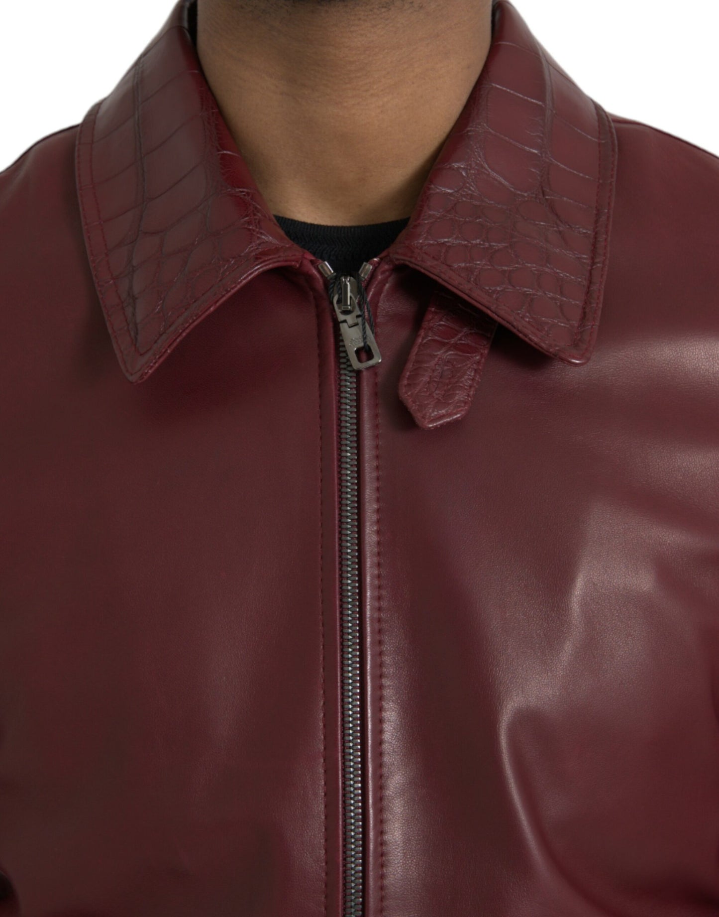 Dolce & Gabbana - Veste motard zippée en cuir exotique marron