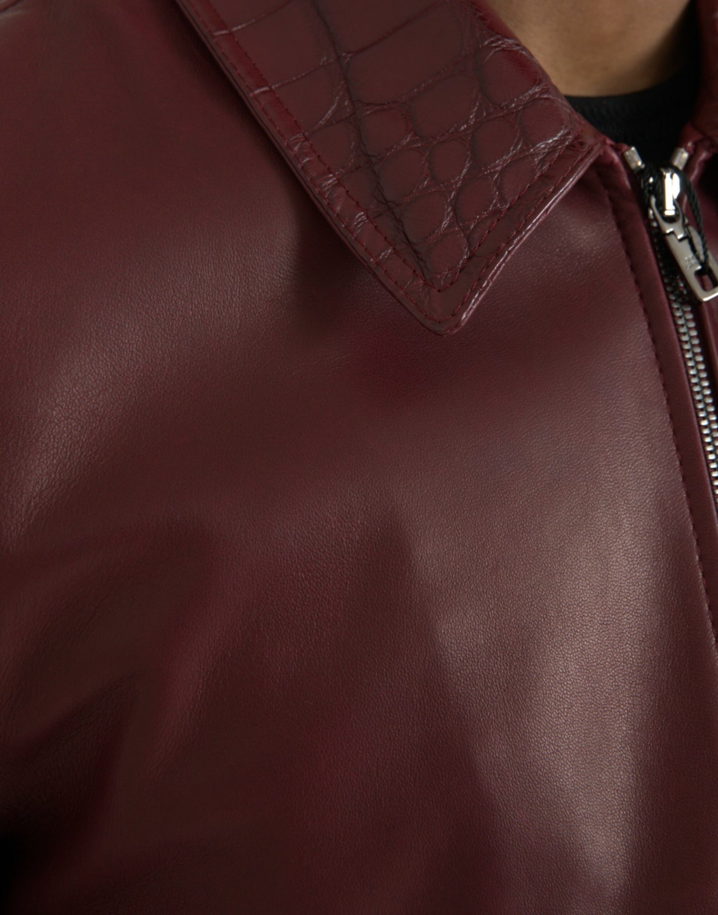 Dolce & Gabbana - Veste motard zippée en cuir exotique marron