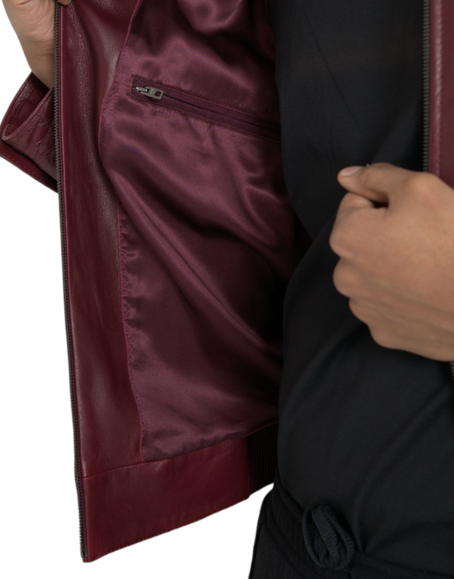 Dolce & Gabbana - Veste motard zippée en cuir exotique marron