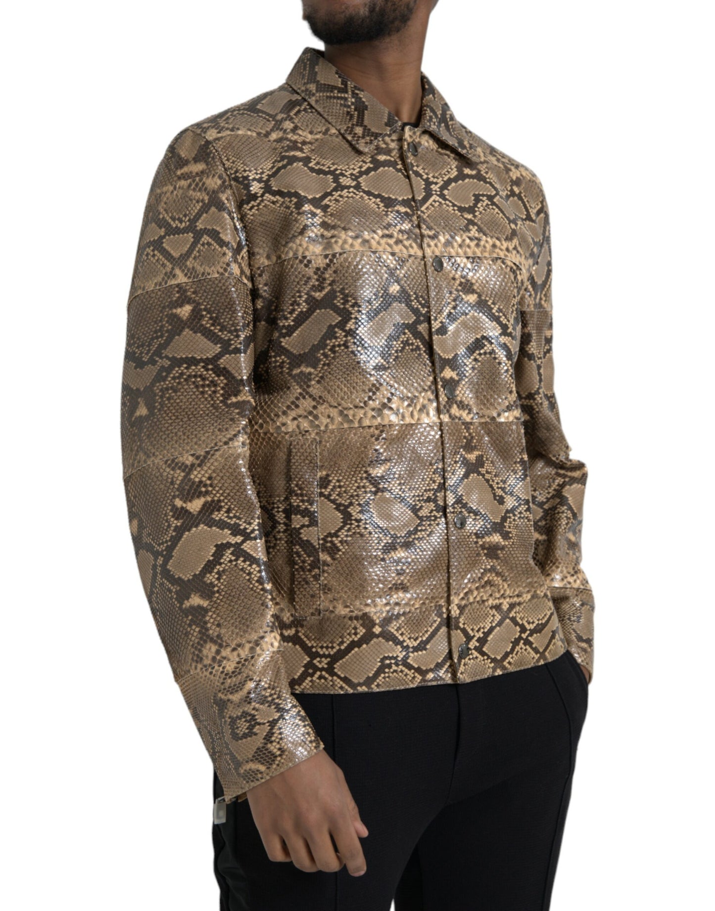 Dolce & Gabbana Blouson motard en cuir exotique beige
