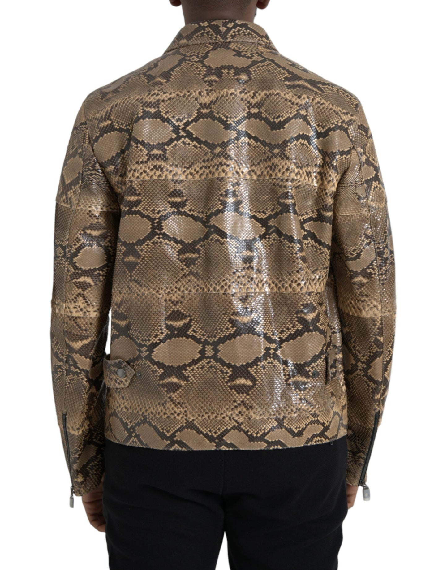 Dolce & Gabbana Blouson motard en cuir exotique beige