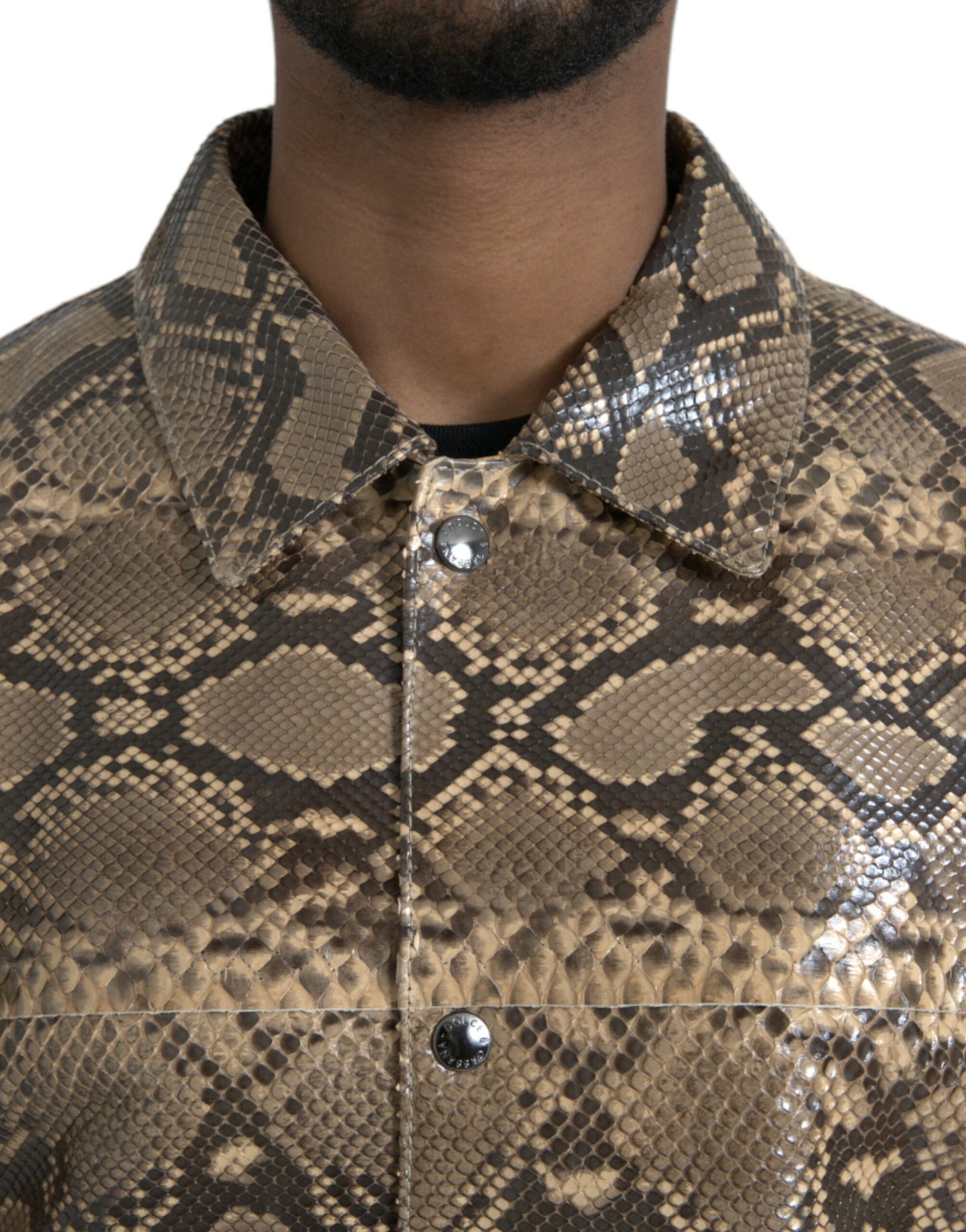 Dolce & Gabbana Blouson motard en cuir exotique beige