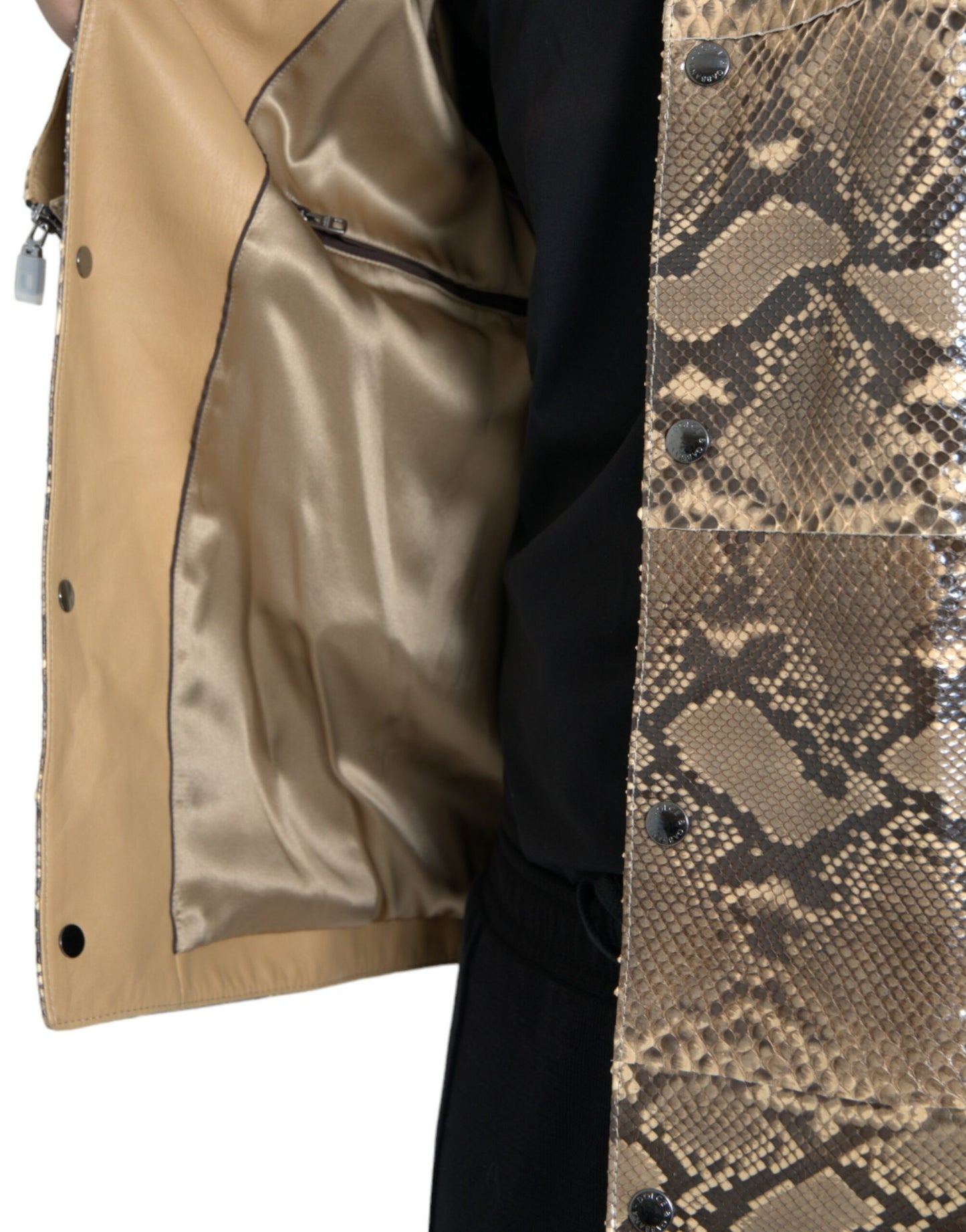 Dolce & Gabbana Blouson motard en cuir exotique beige