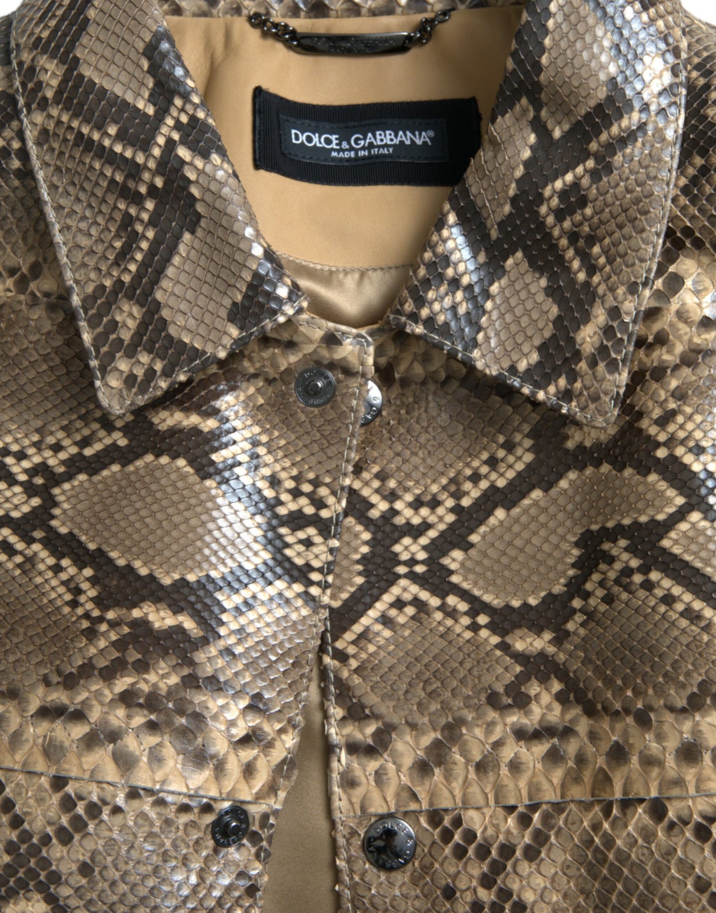 Dolce & Gabbana Blouson motard en cuir exotique beige