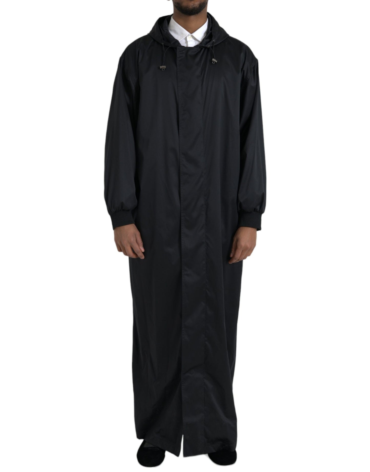 Veste coupe-vent longue à capuche en polyester noir Dolce & Gabbana
