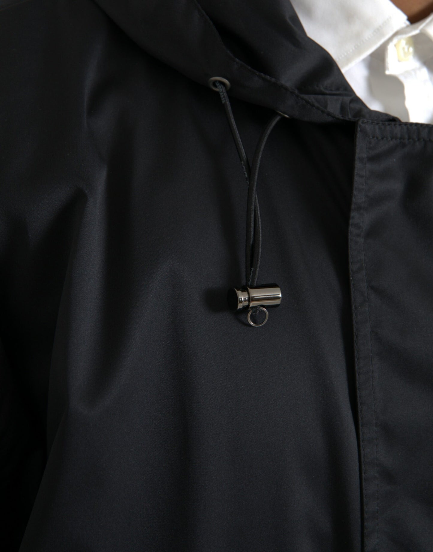 Veste coupe-vent longue à capuche en polyester noir Dolce & Gabbana