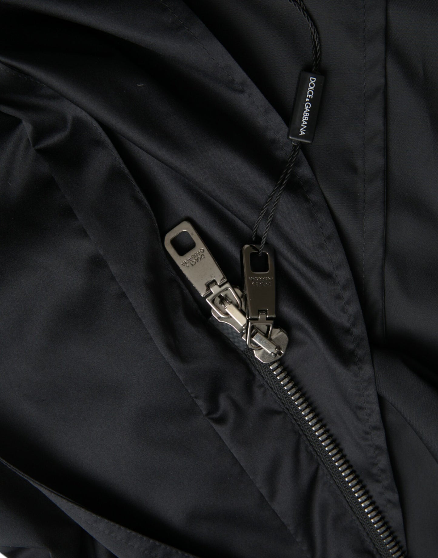 Veste coupe-vent longue à capuche en polyester noir Dolce & Gabbana