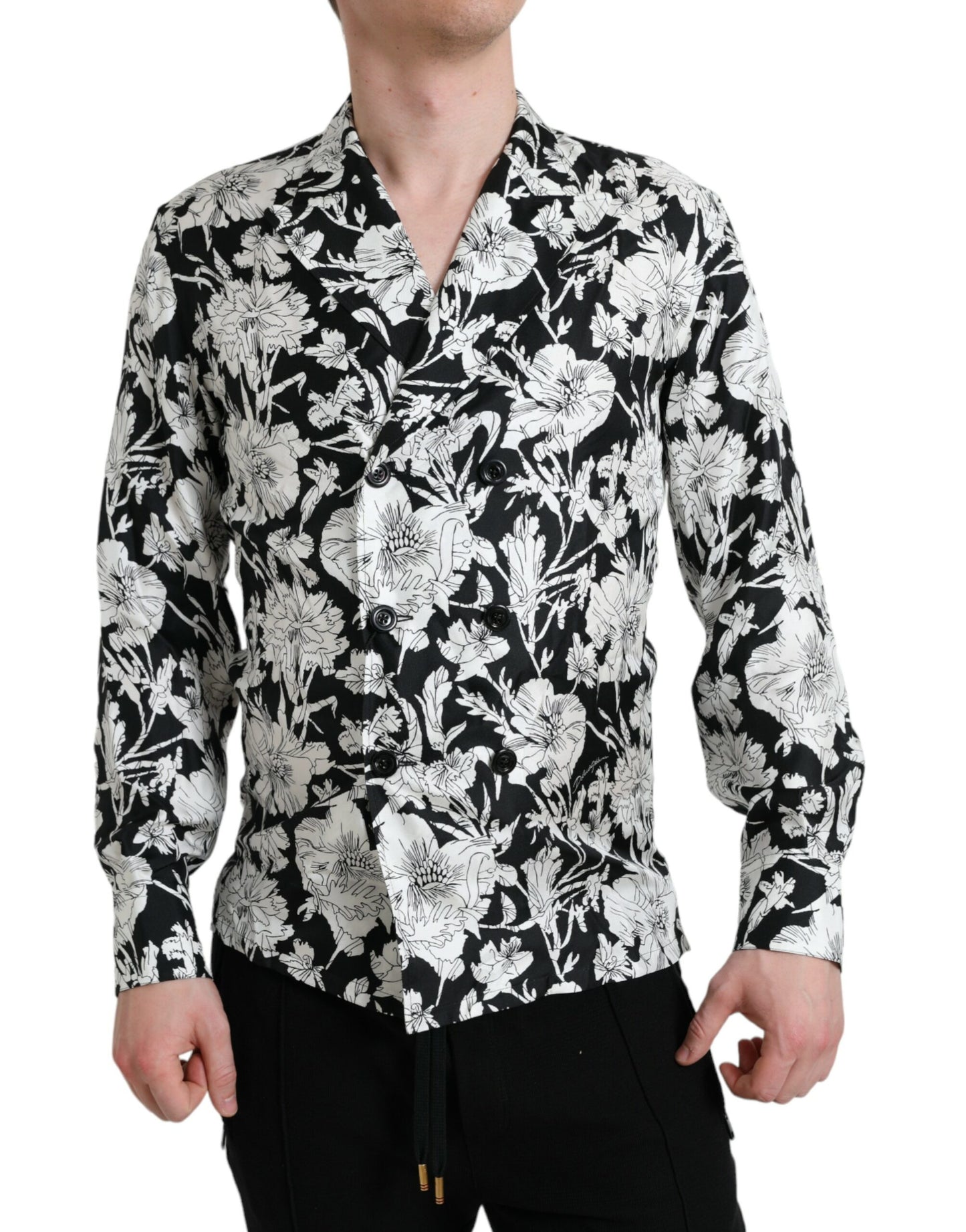Dolce & Gabbana Black White Floral Button Down Casual Shirt by Dolce & Gabbana