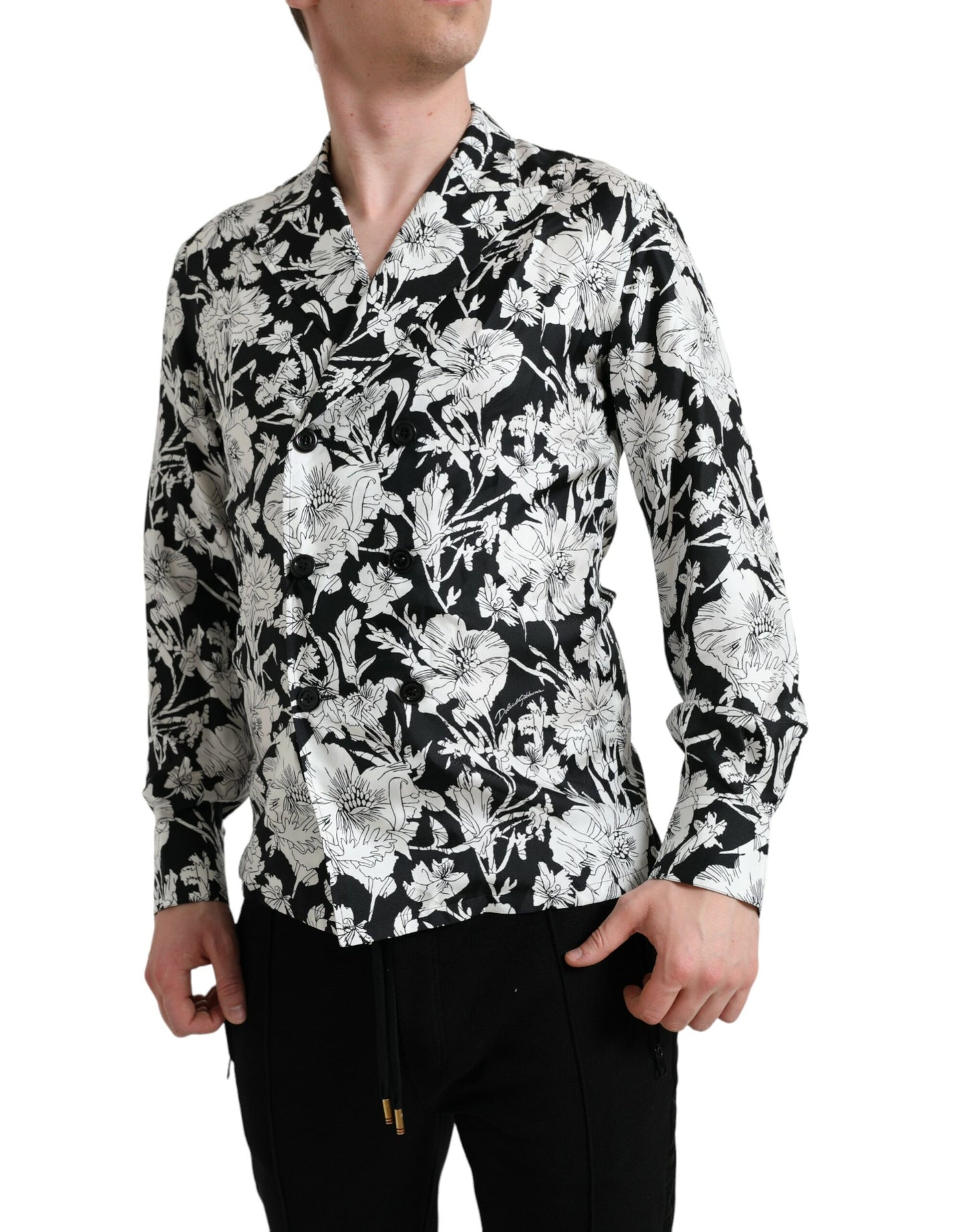 Dolce & Gabbana Black White Floral Button Down Casual Shirt by Dolce & Gabbana