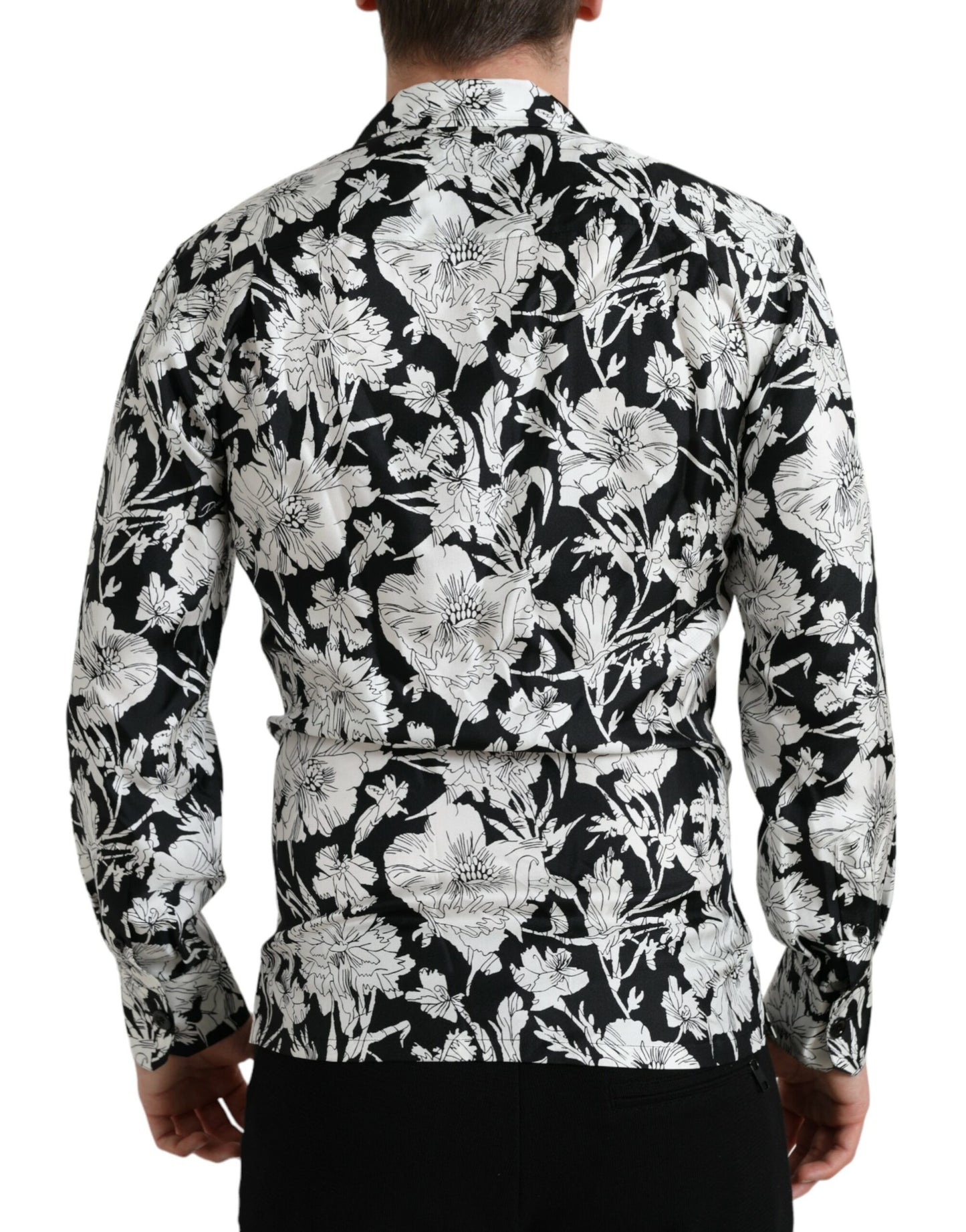 Dolce & Gabbana Black White Floral Button Down Casual Shirt by Dolce & Gabbana