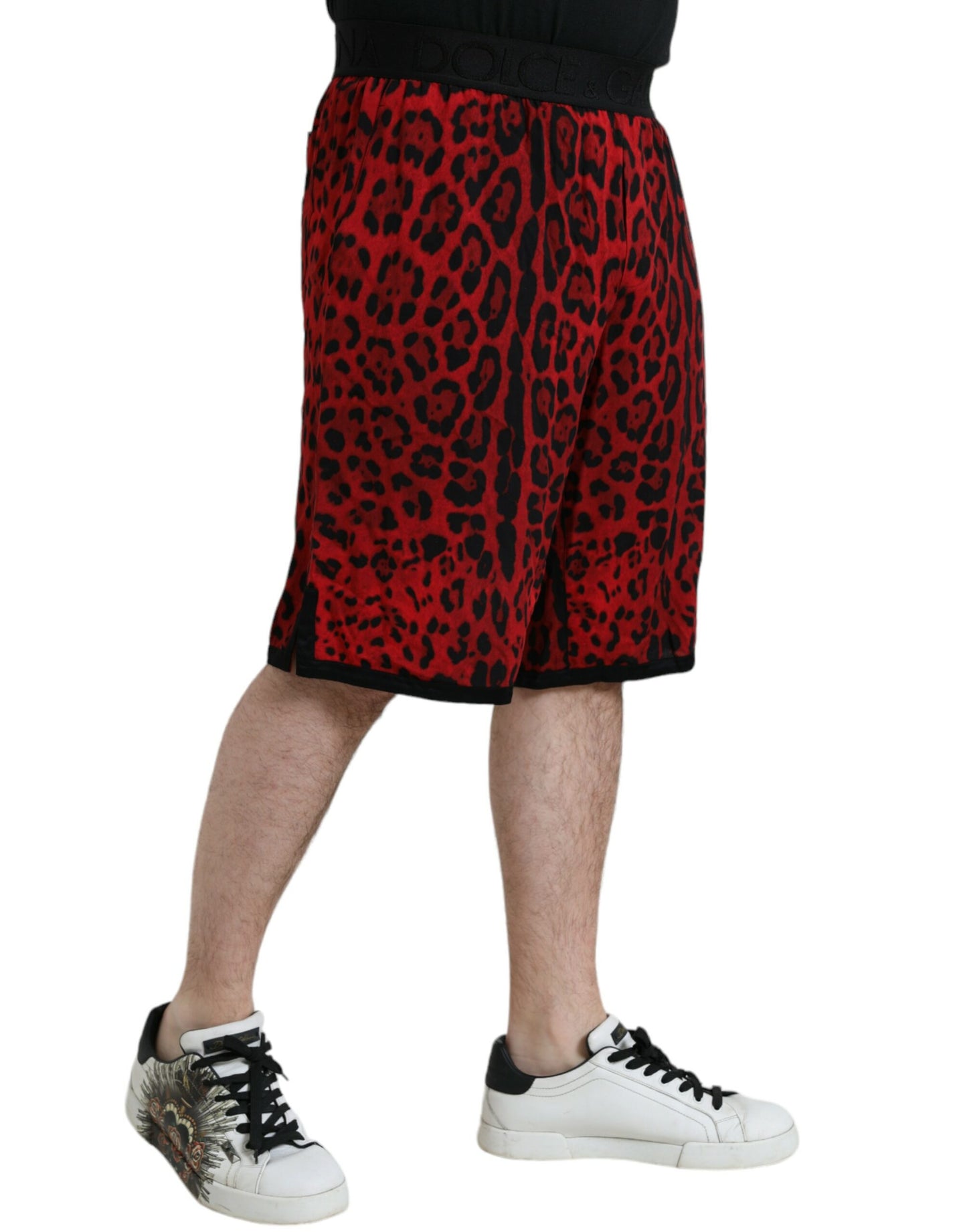 Bermuda en viscose à imprimé léopard rouge Dolce & Gabbana