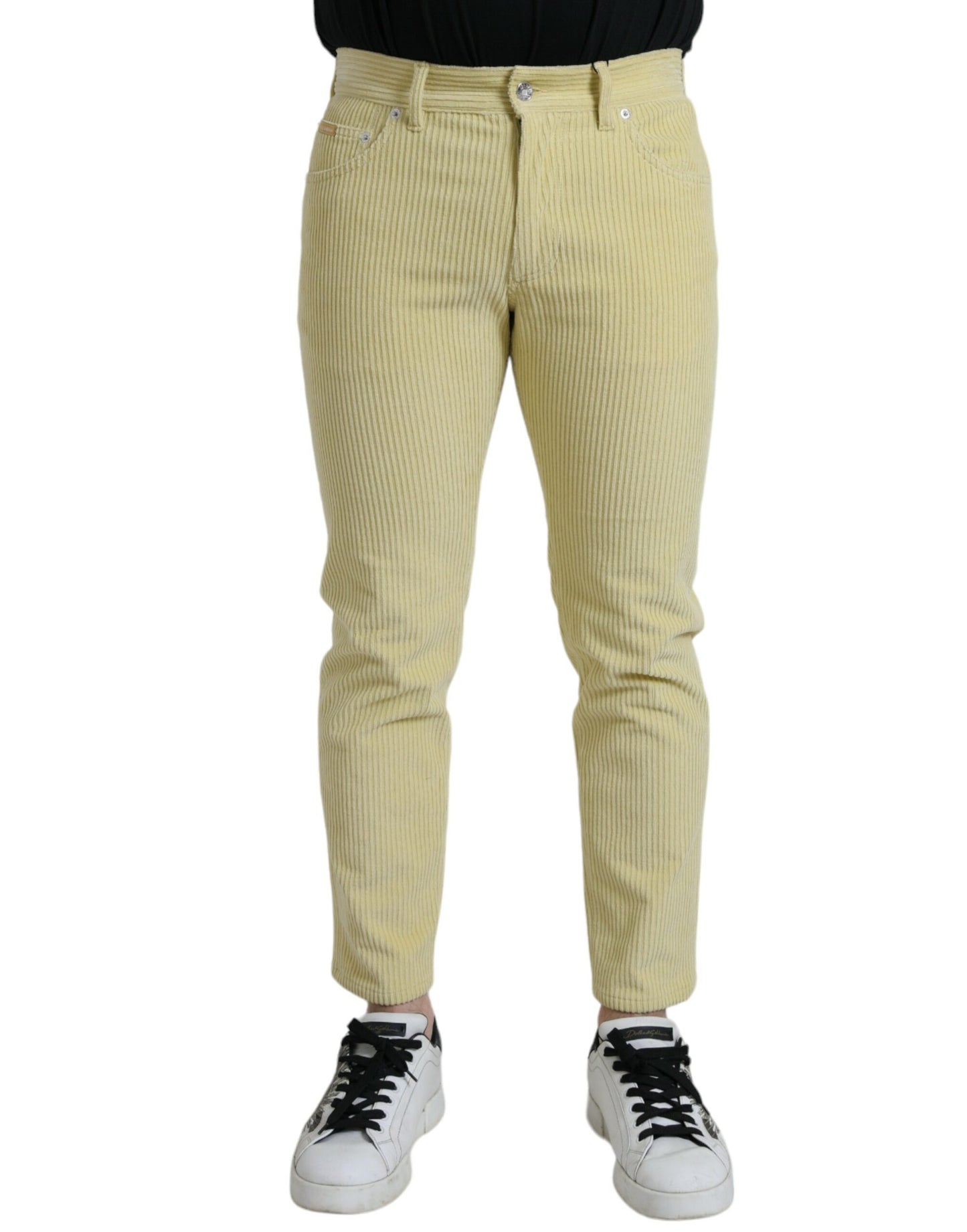 Dolce & Gabbana Yellow Corduroy Logo Plaque Skinny Denim Jeans by Dolce & Gabbana