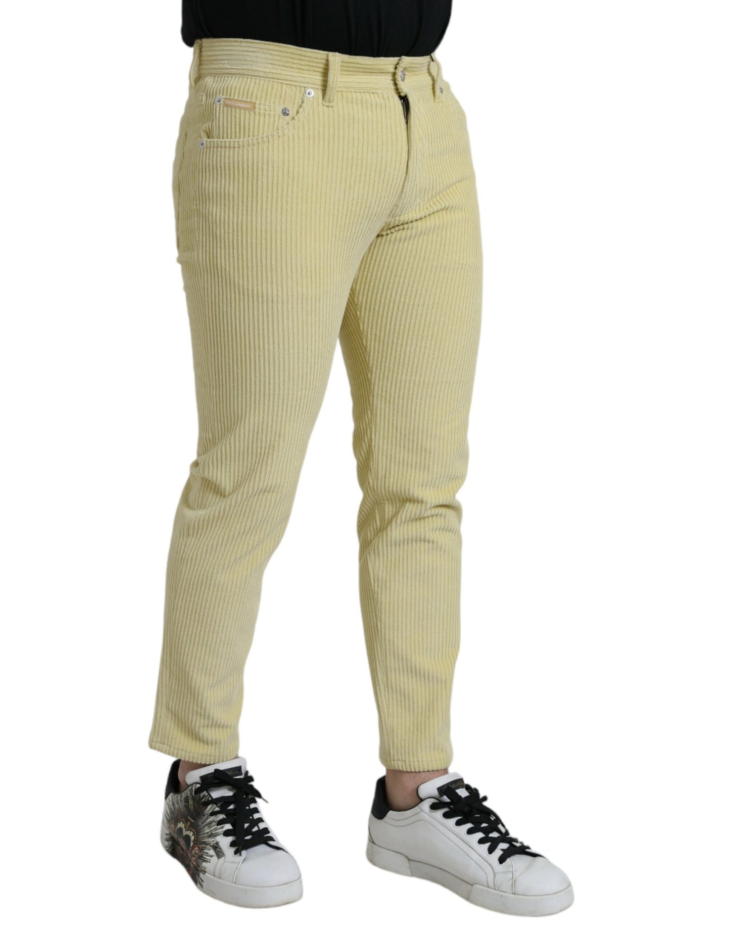 Dolce & Gabbana Yellow Corduroy Logo Plaque Skinny Denim Jeans by Dolce & Gabbana