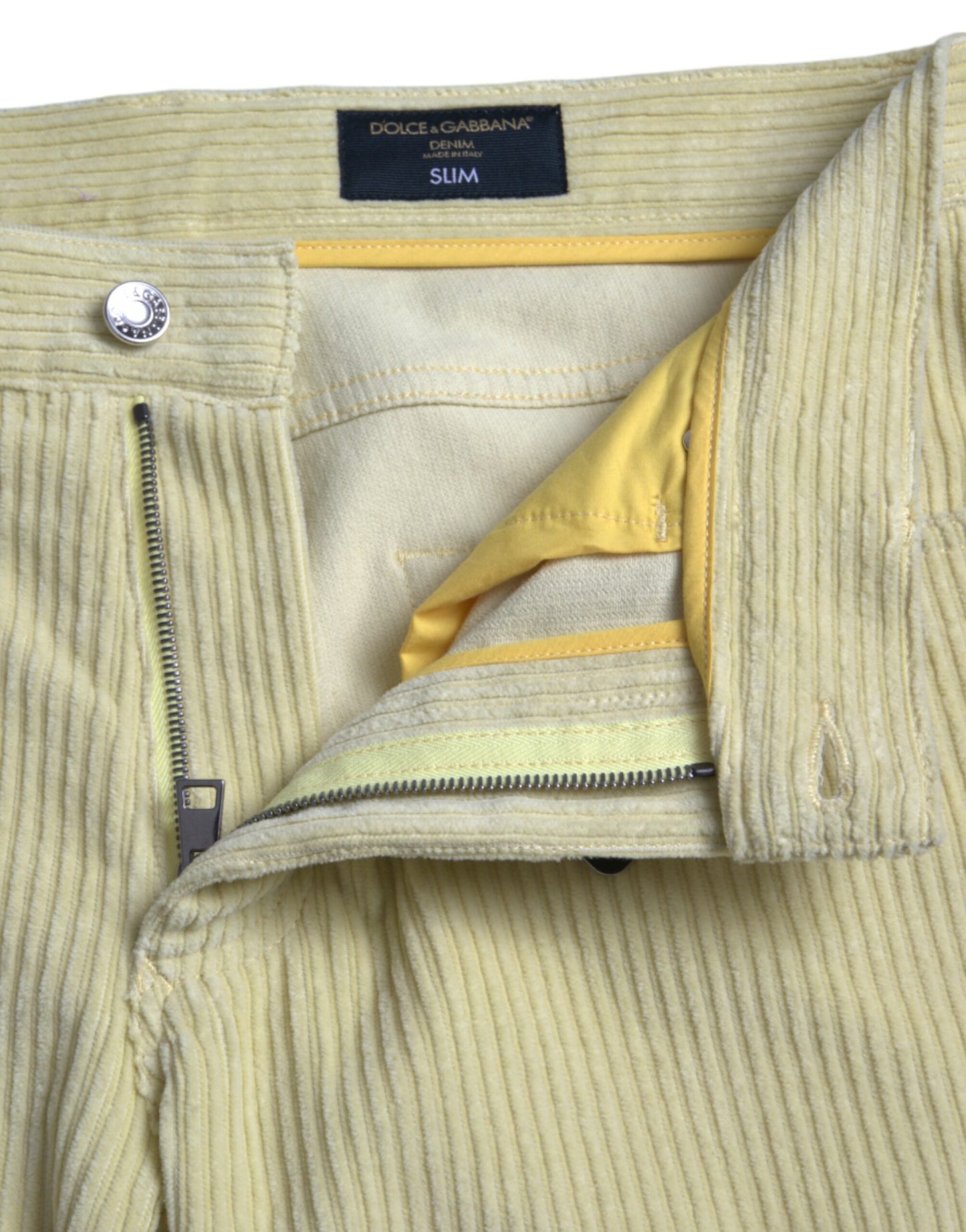 Dolce & Gabbana Yellow Corduroy Logo Plaque Skinny Denim Jeans by Dolce & Gabbana