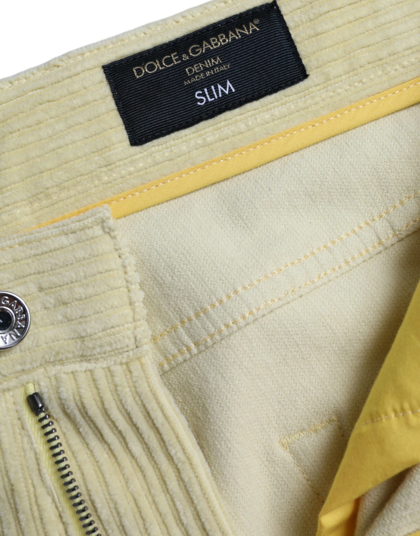 Dolce & Gabbana Yellow Corduroy Logo Plaque Skinny Denim Jeans by Dolce & Gabbana