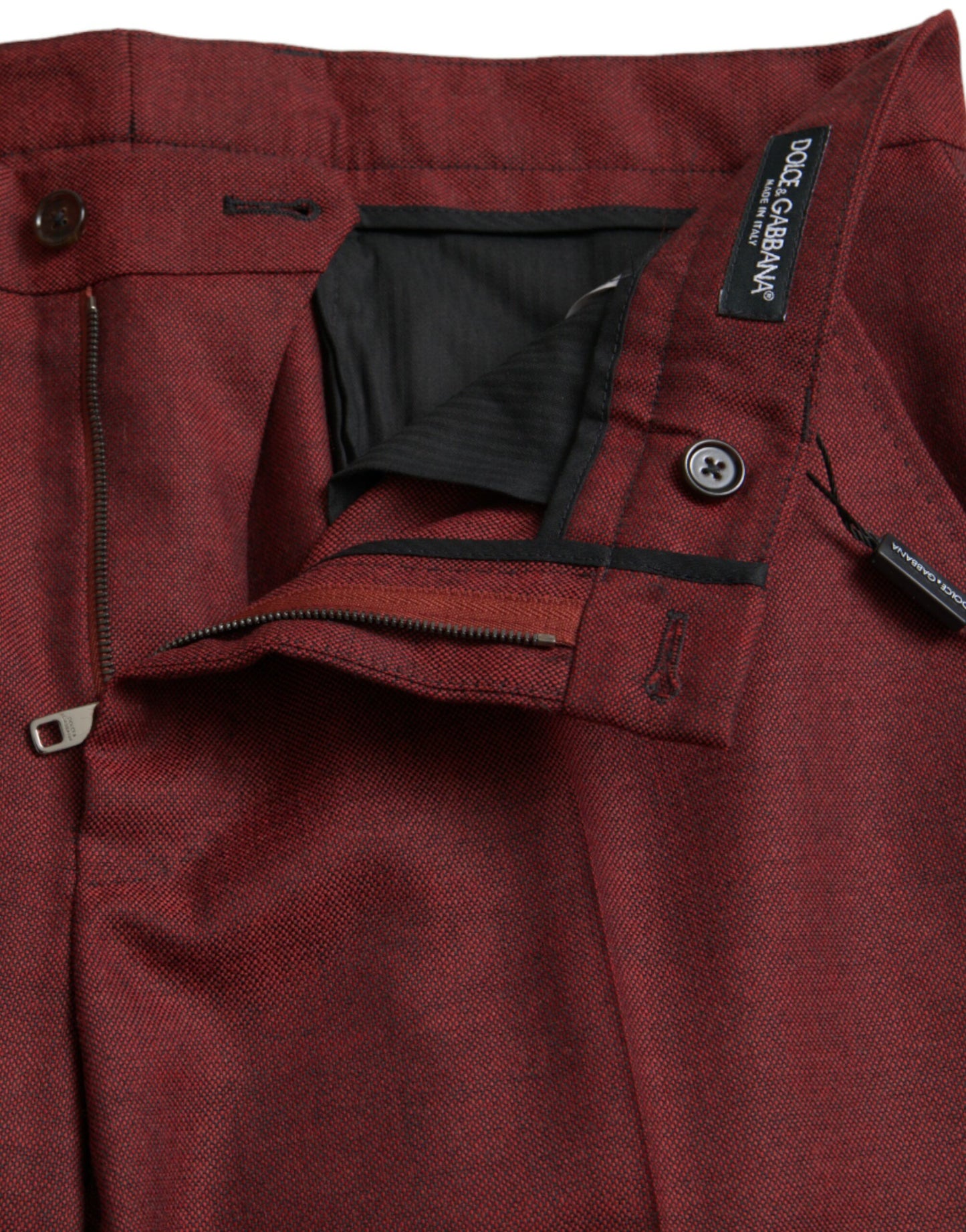 Dolce & Gabbana Maroon Wool Men Skinny Dress Pants by Dolce & Gabbana