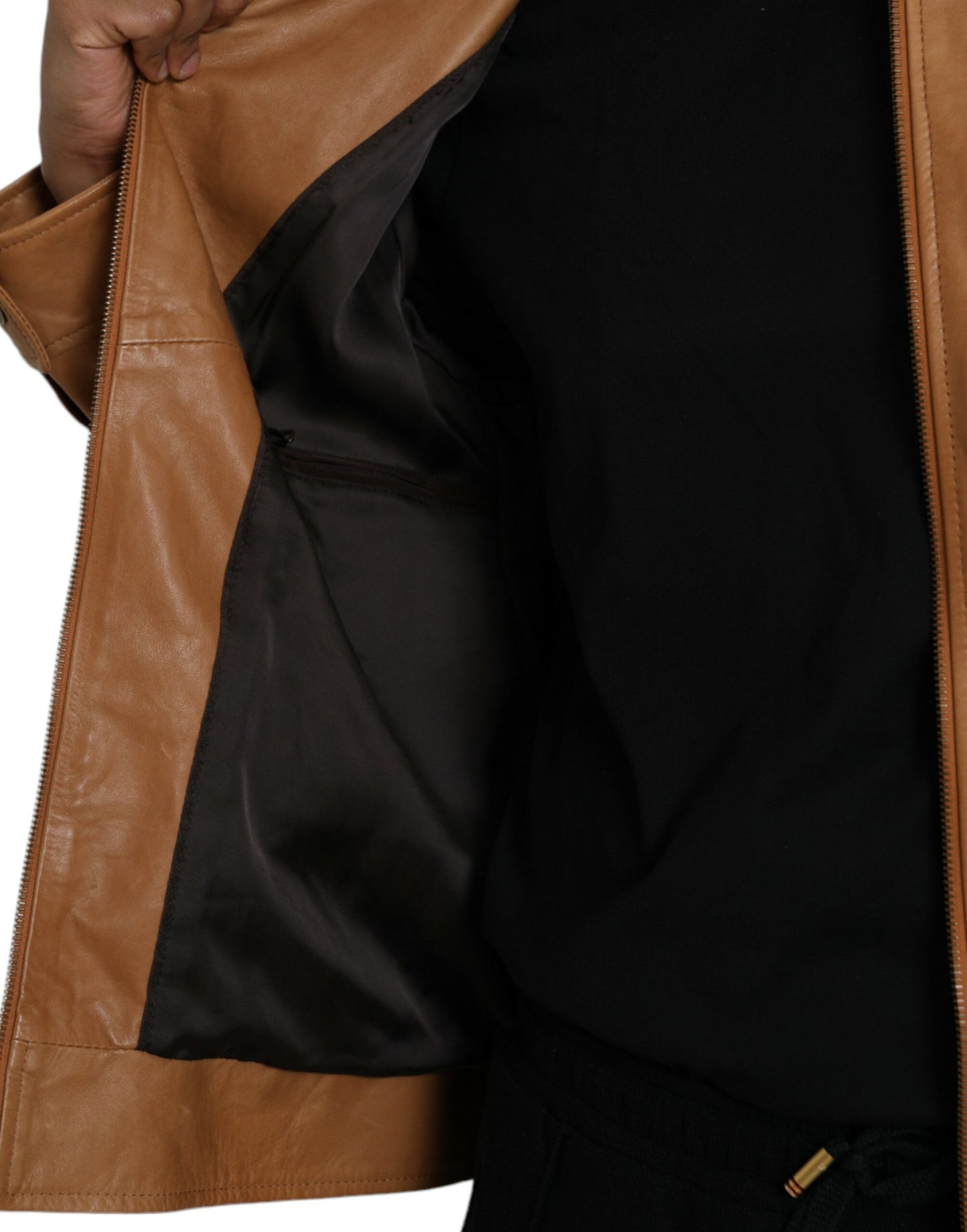 Blouson zippé en cuir d'agneau marron Dolce & Gabbana