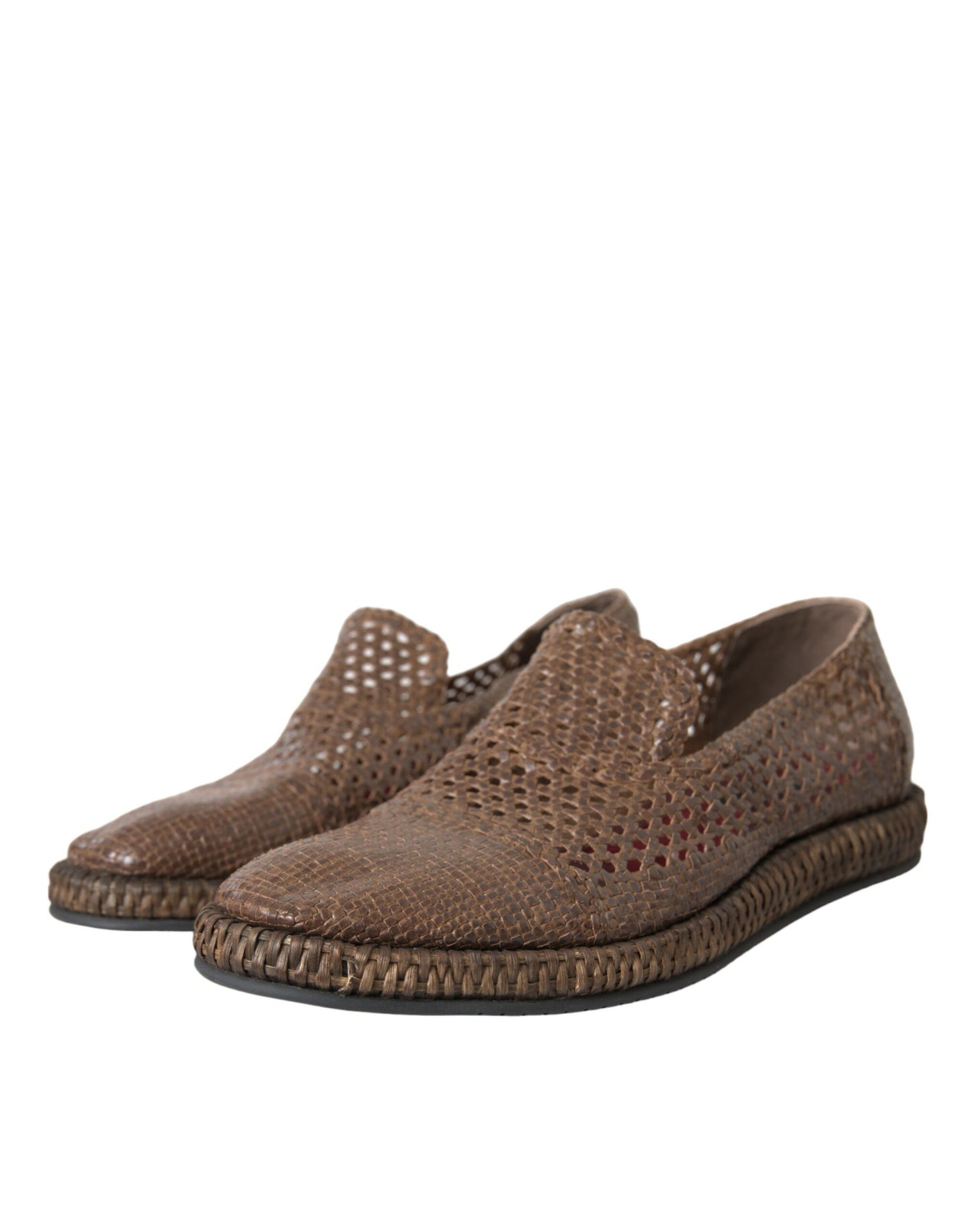 Mocassins en cuir tressé marron Dolce & Gabbana, chaussures décontractées