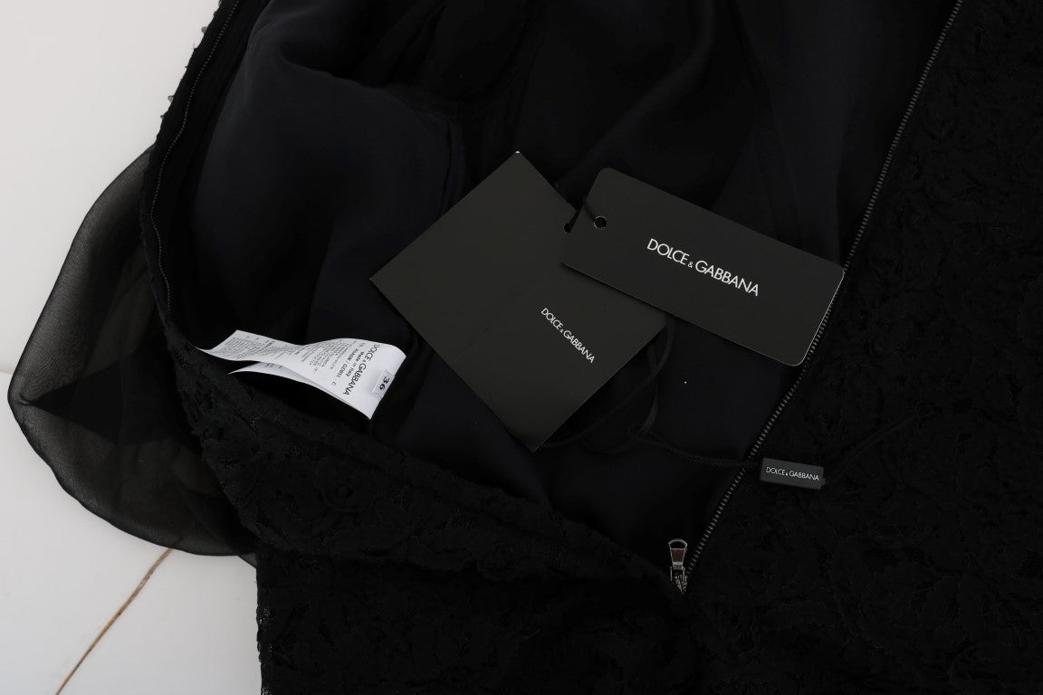 Robe droite élégante en dentelle noire avec appliques en forme de cœur Dolce & Gabbana
