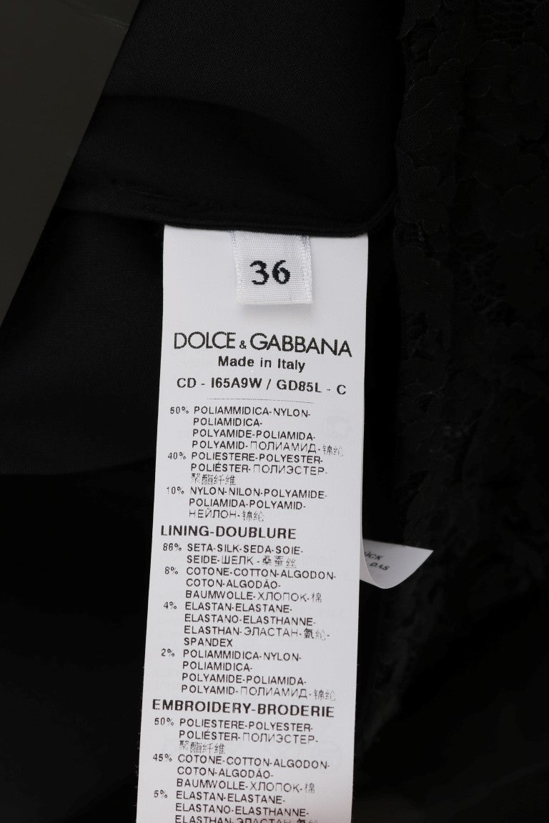 Robe droite élégante en dentelle noire avec appliques en forme de cœur Dolce & Gabbana