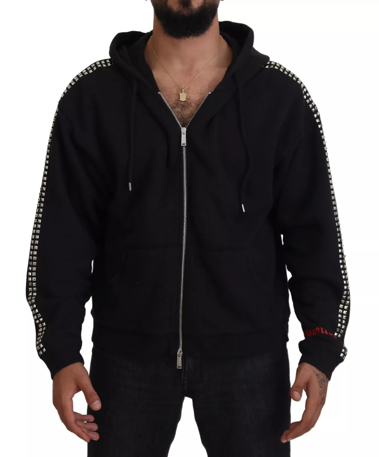 Dsquared² Black Embellished Full Zip Hooded Sweater by Dsquared²