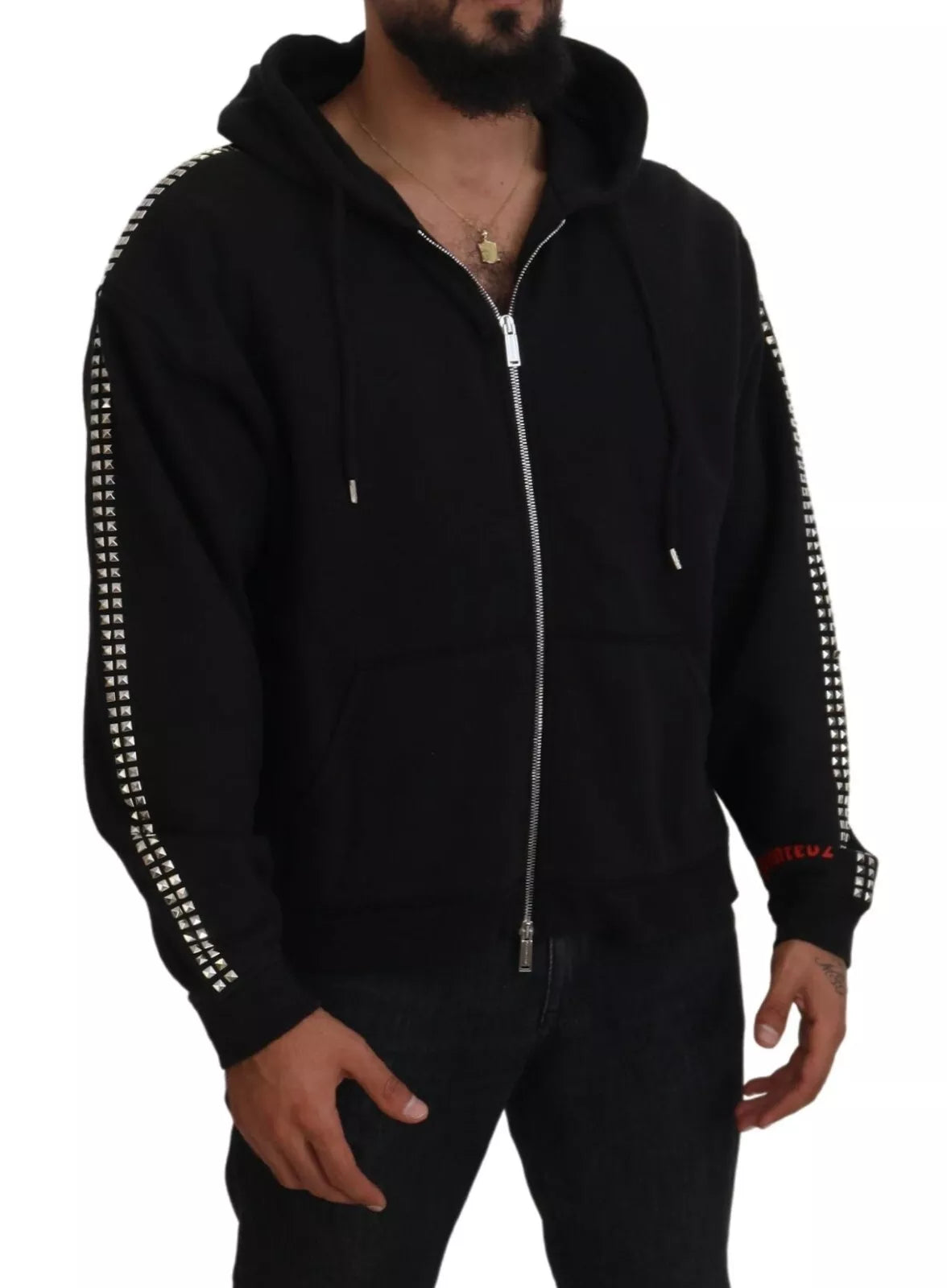 Dsquared² Black Embellished Full Zip Hooded Sweater by Dsquared²