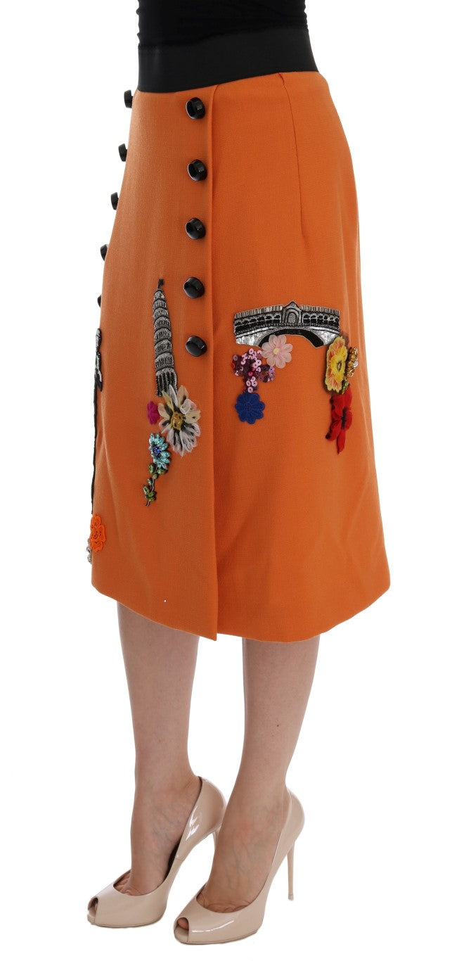 Jupe en laine ornée Dolce & Gabbana en orange vif
