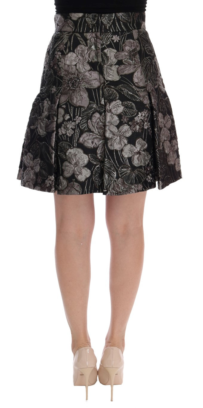 Jupe droite élégante noire à fleurs argentées Dolce & Gabbana