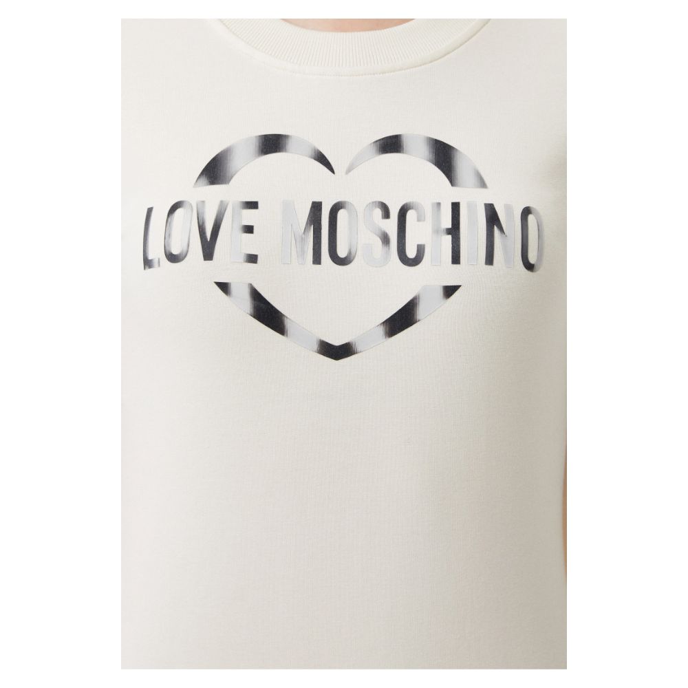Love Moschino Chic White Cotton Blend Dress with Logo Accent by Love Moschino