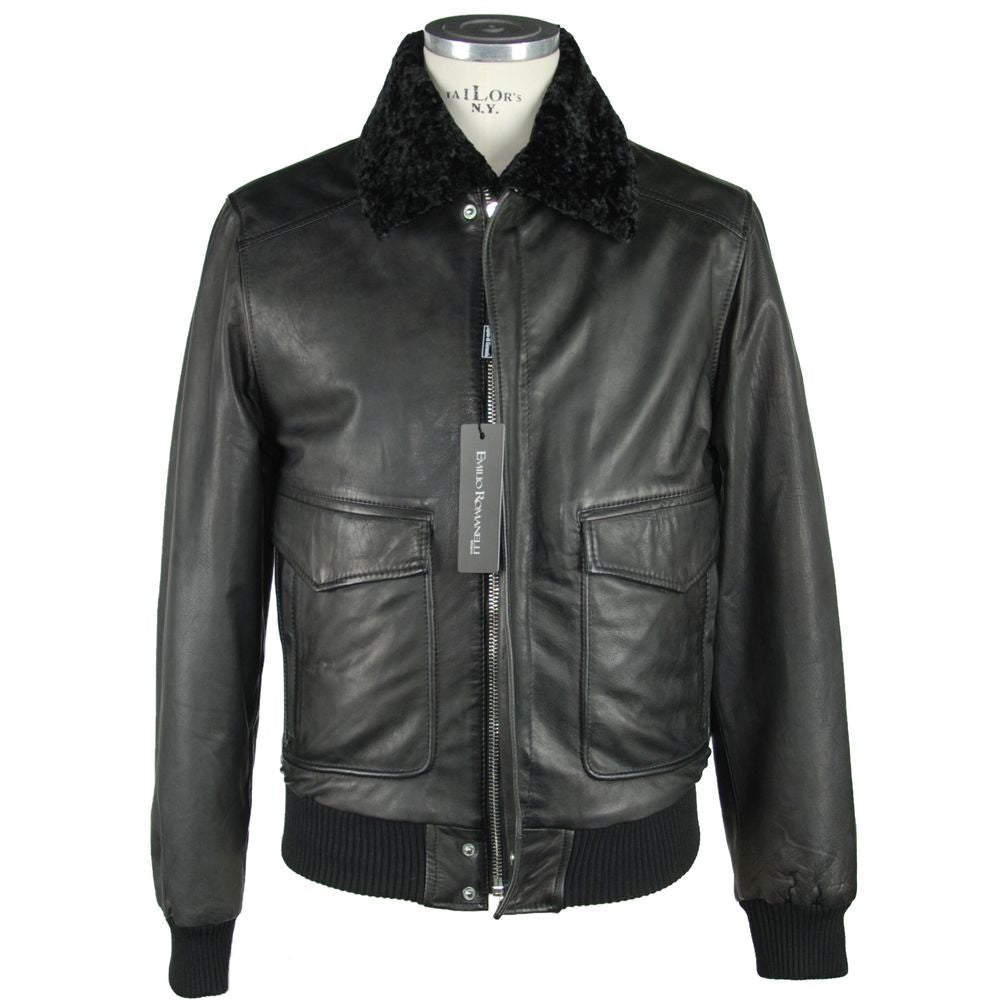 Veste zippée en cuir noir élégant Emilio Romanelli